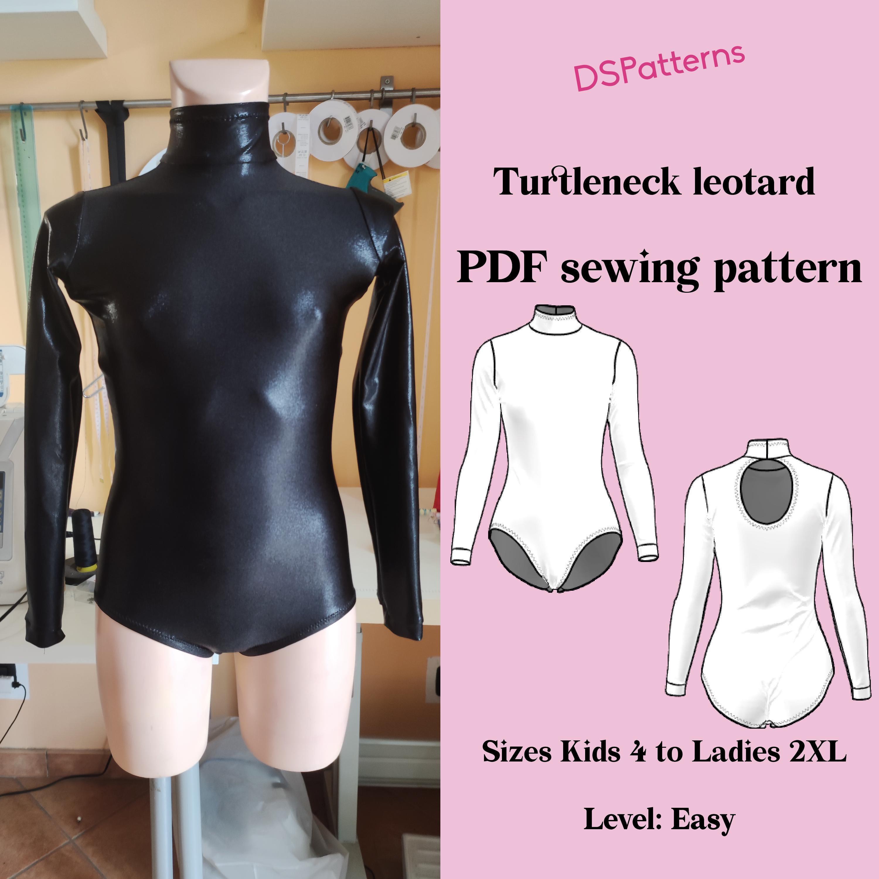 Diy Dance Leotard sewing pattern PDF  - turtleneck leotard with long sleeve instant Download