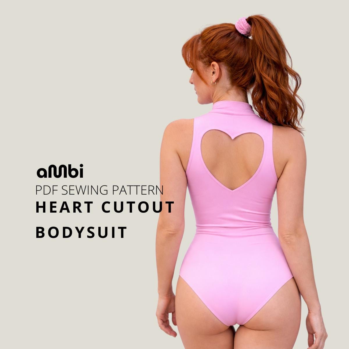 Cutout Bodysuit Sewing Pattern PDF XS-XL, Heart Neckline, Women Top, Projector File