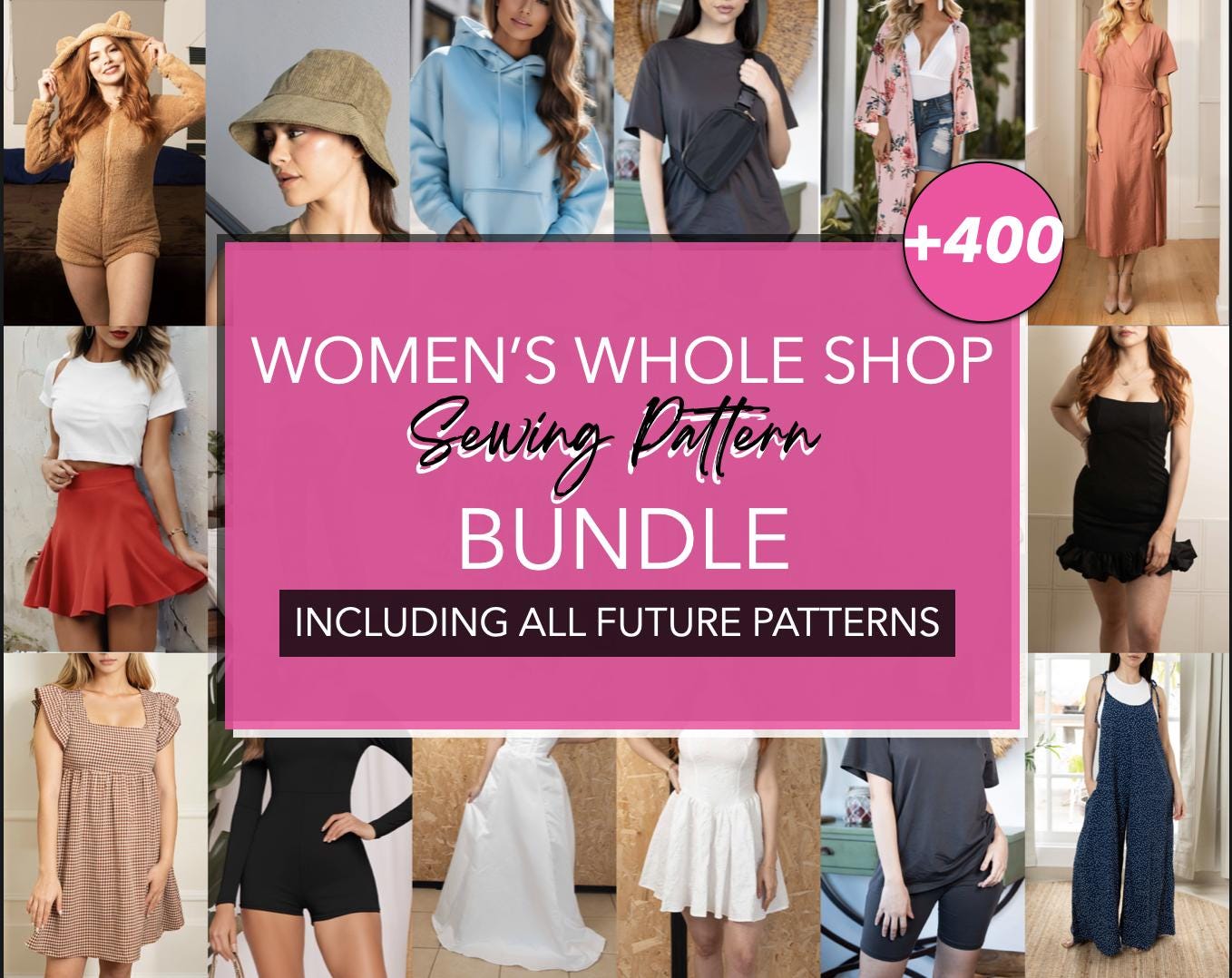 400+ Women's Sewing Pattern Bundle: Dresses, Tops, Outerwear XS-XXXL (PDF)