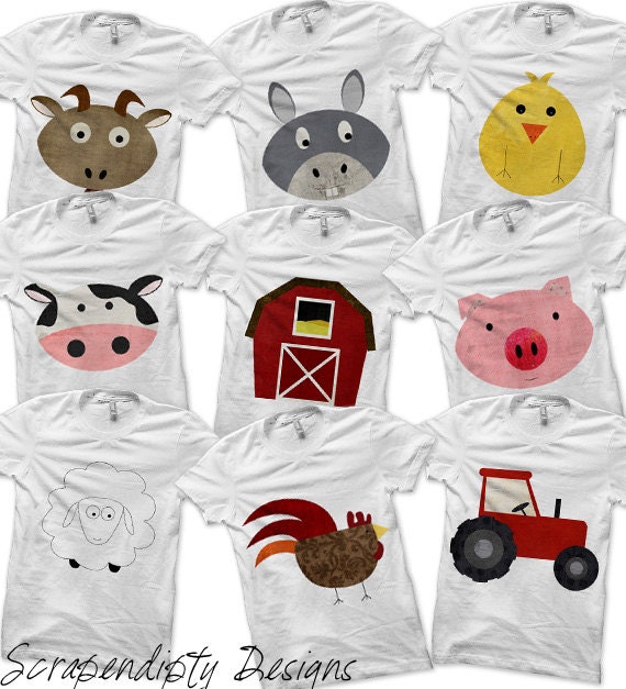 Digital File, Farm Bundle Pack, Iron on Shirt Digital, Pig Shirt, Barnyard Animals, Barn Printable, Farm Birthday Party, Kids Boys Clothing