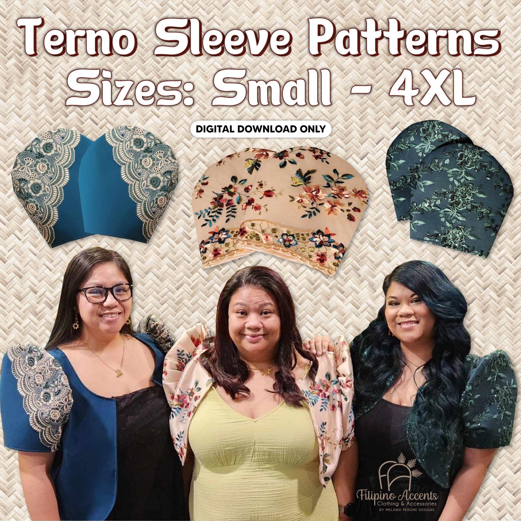 ALL SIZES - BUNDLE - Filipina Terno / Butterfly Sleeve Patterns Small-4XL Digital Download Only