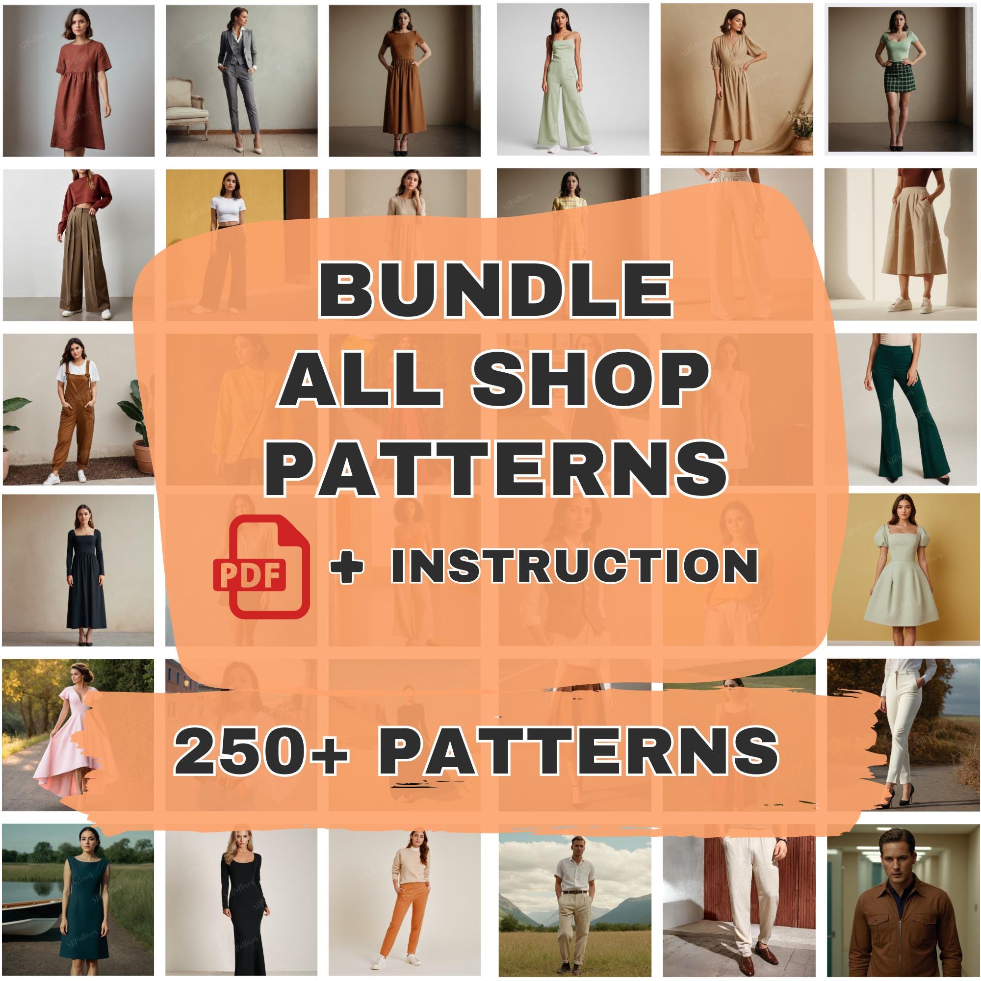 Whole Shop Bundle PDF Sewing Patterns, jumpsuit sewing pattern, wrap dress pattern, Beginner sewing patterns PDF, XS-5XL, Bundle Set