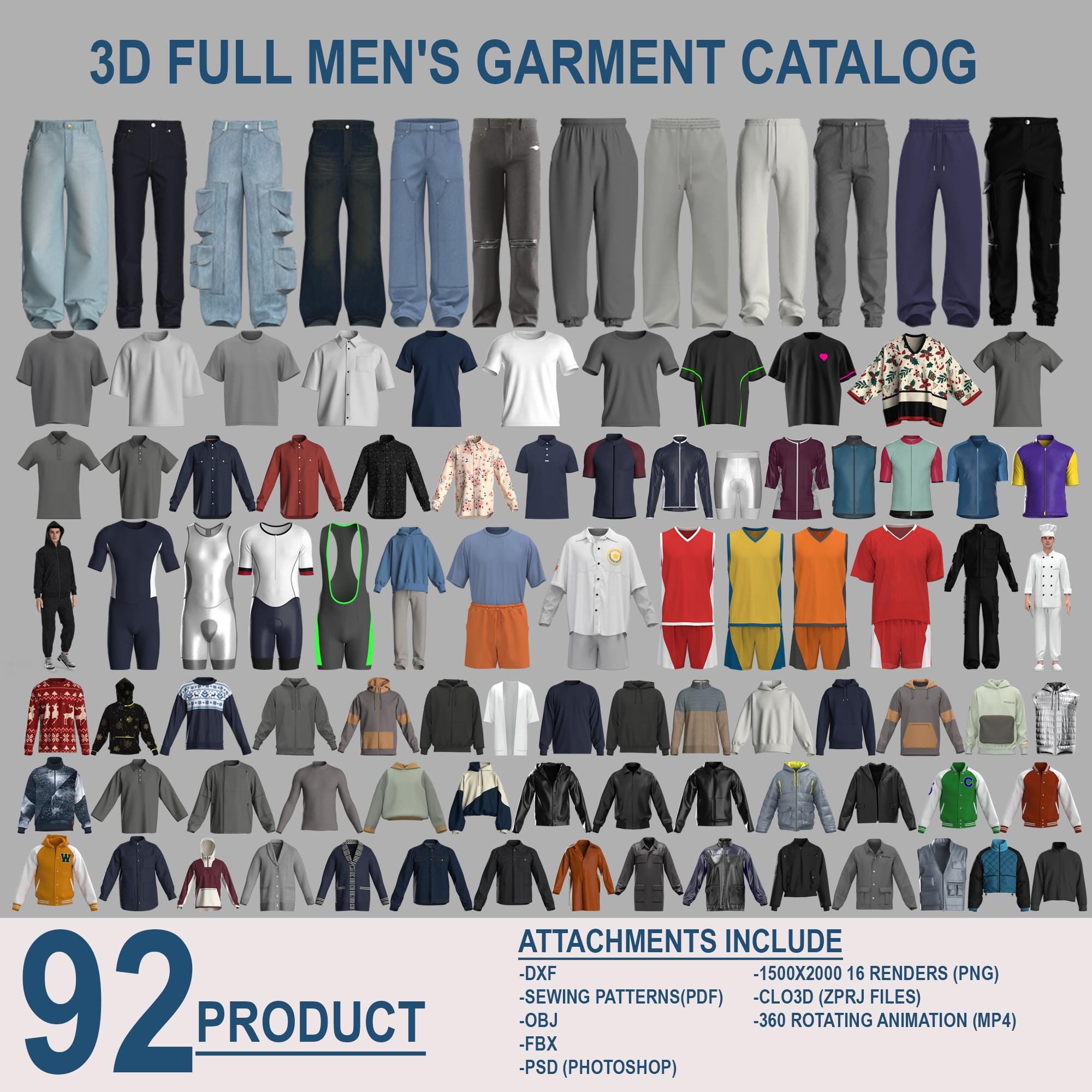 92 Piece 3D Clothing Bundle Procreate | Full Garment Pack Clo3D Blender | Streetwear | Digital
