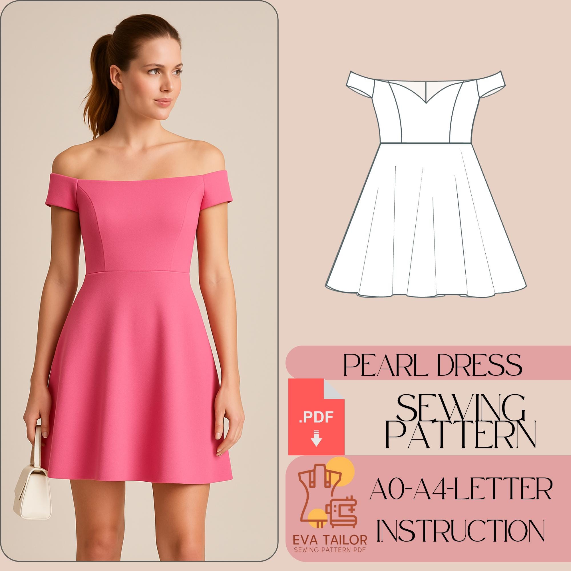 Off Shoulder Mini Dress Sewing Pattern (PDF)