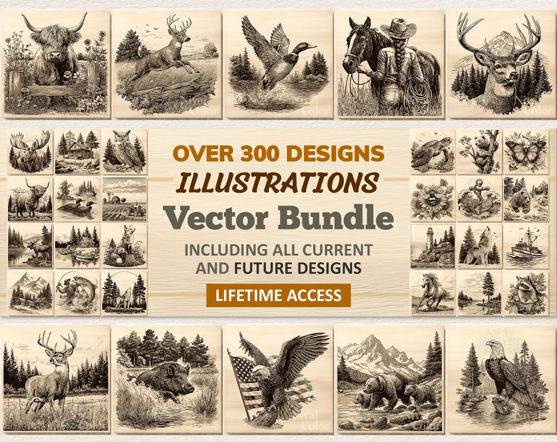 Illustration Vector Mega Bundle – 300+ Detailed Line Art Designs – SVG PNG EPS – Lifetime Access – Commercial Use