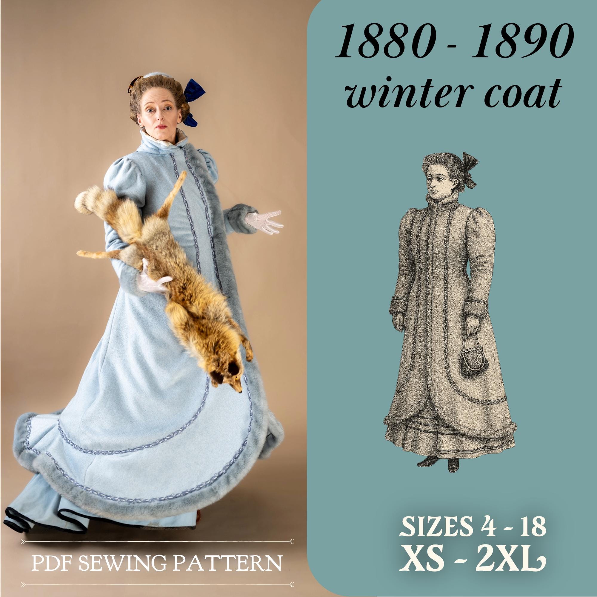 Victorian Winter Coat Sewing Pattern – Historical Coat PDF | Digital Download | Print A4 A0 US Letter