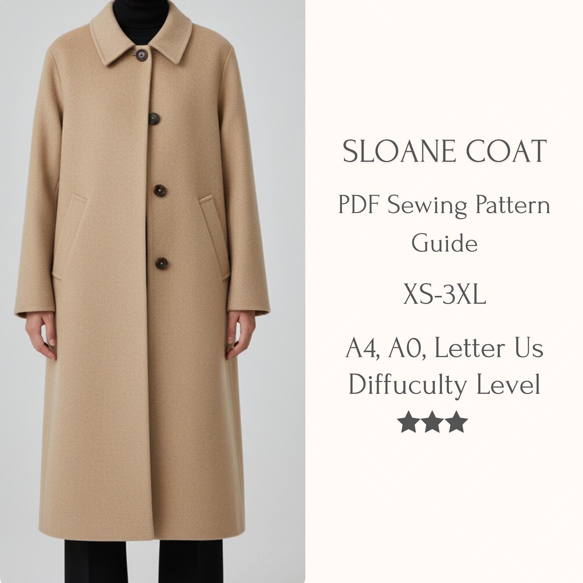 Oversize Winter Coat PDF Sewing Guide,Long Coat Sewing Pattern for Women,Trench Coat,XS-3XL,A4 A0 Letter