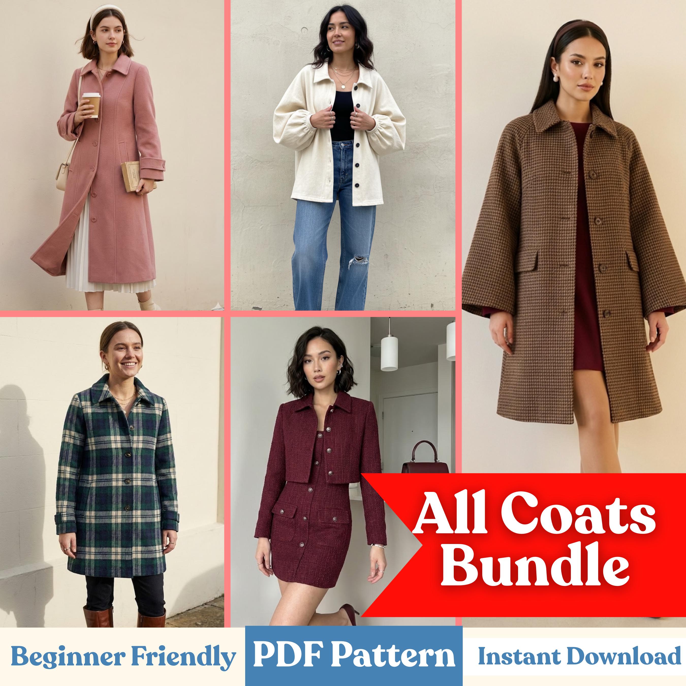 Coat Sewing Pattern Bundle: Women’s Coats & Jackets PDF Patterns (Beginner Friendly, Instant Download, XXS-5XL)