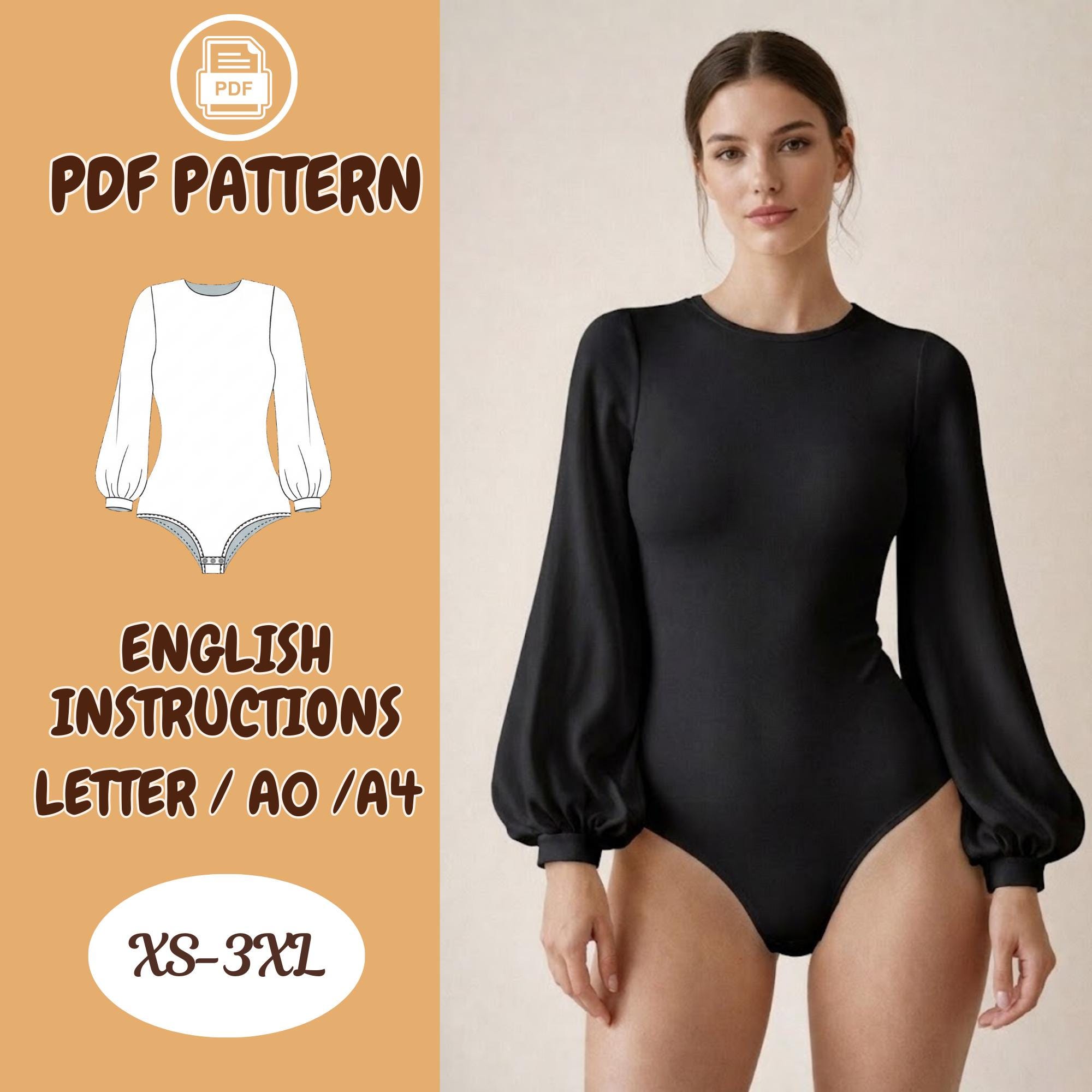 Bodysuits Sewing Pattern Leotards , Dance, Activewear, Long Sleeve Bodysuit, Lingerie, Stretch
