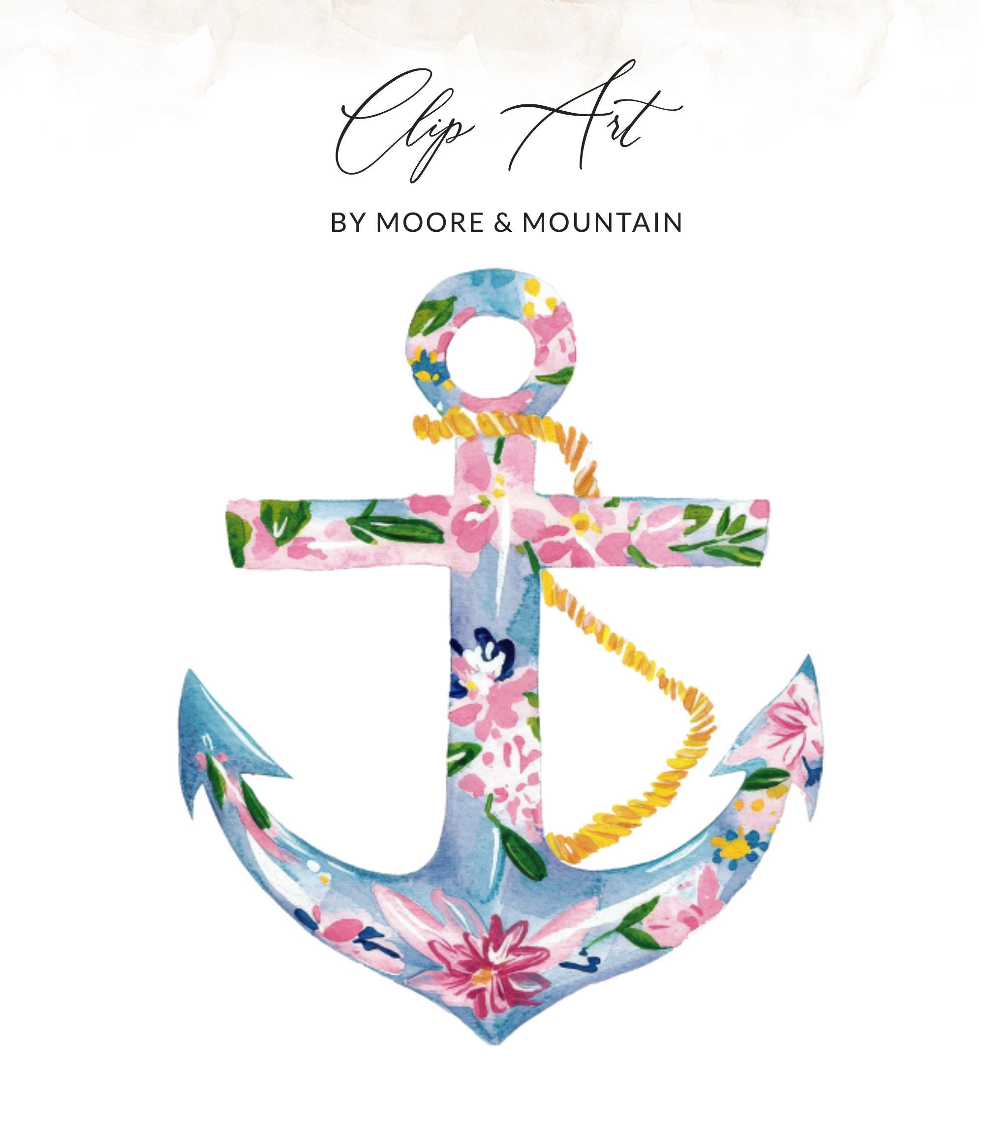 Floral Anchor PNG SVG Sublimation File, Watercolor Beach Nautical Anchor Digital Design for T-Shirts Tumblers Crafts