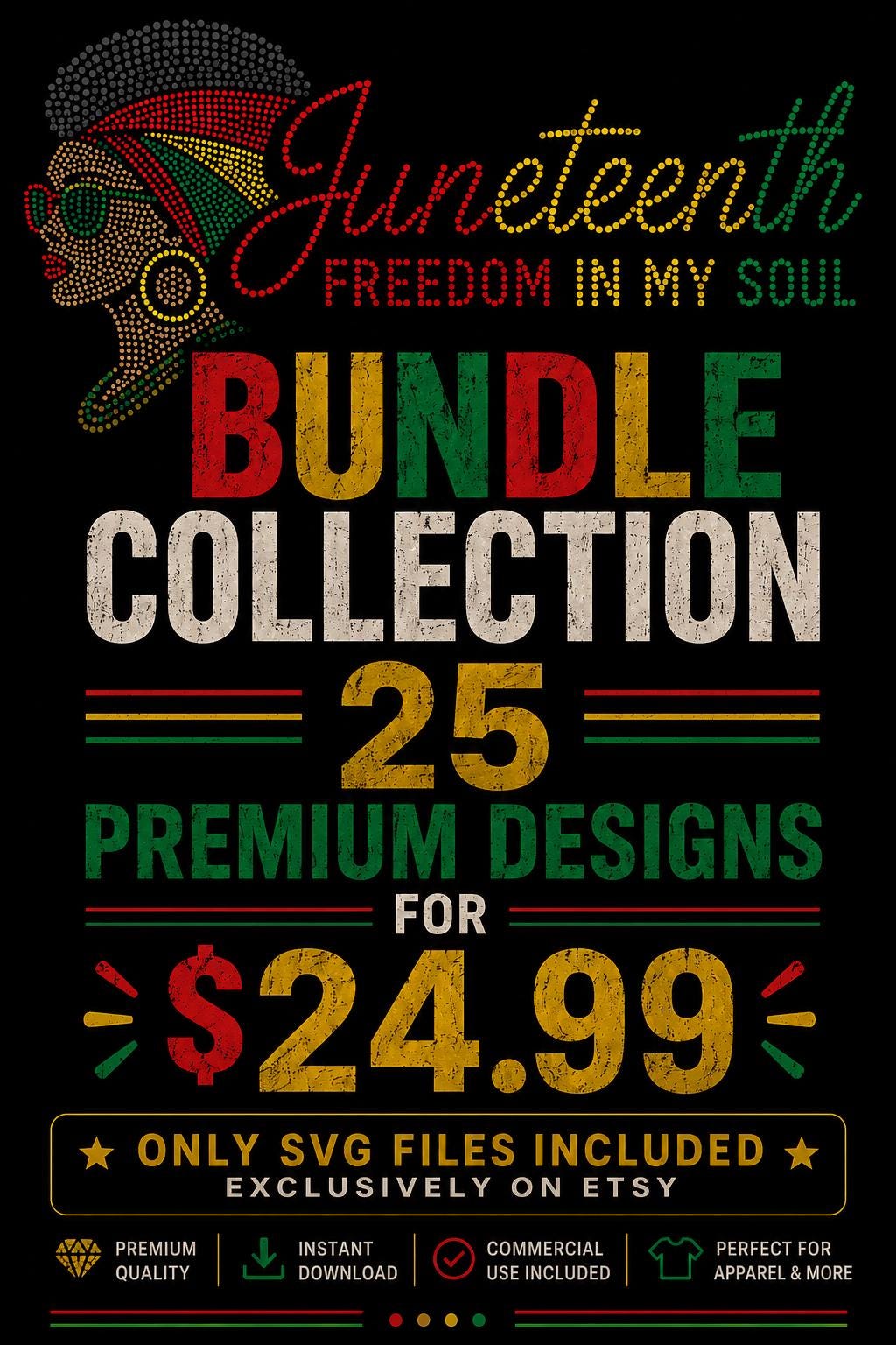 25 Juneteenth Rhinestone SVG Bundle, Black History SVG Pack, Juneteenth Bling Templates, Rhinestone Shirt Designs, Commercial Use SVG