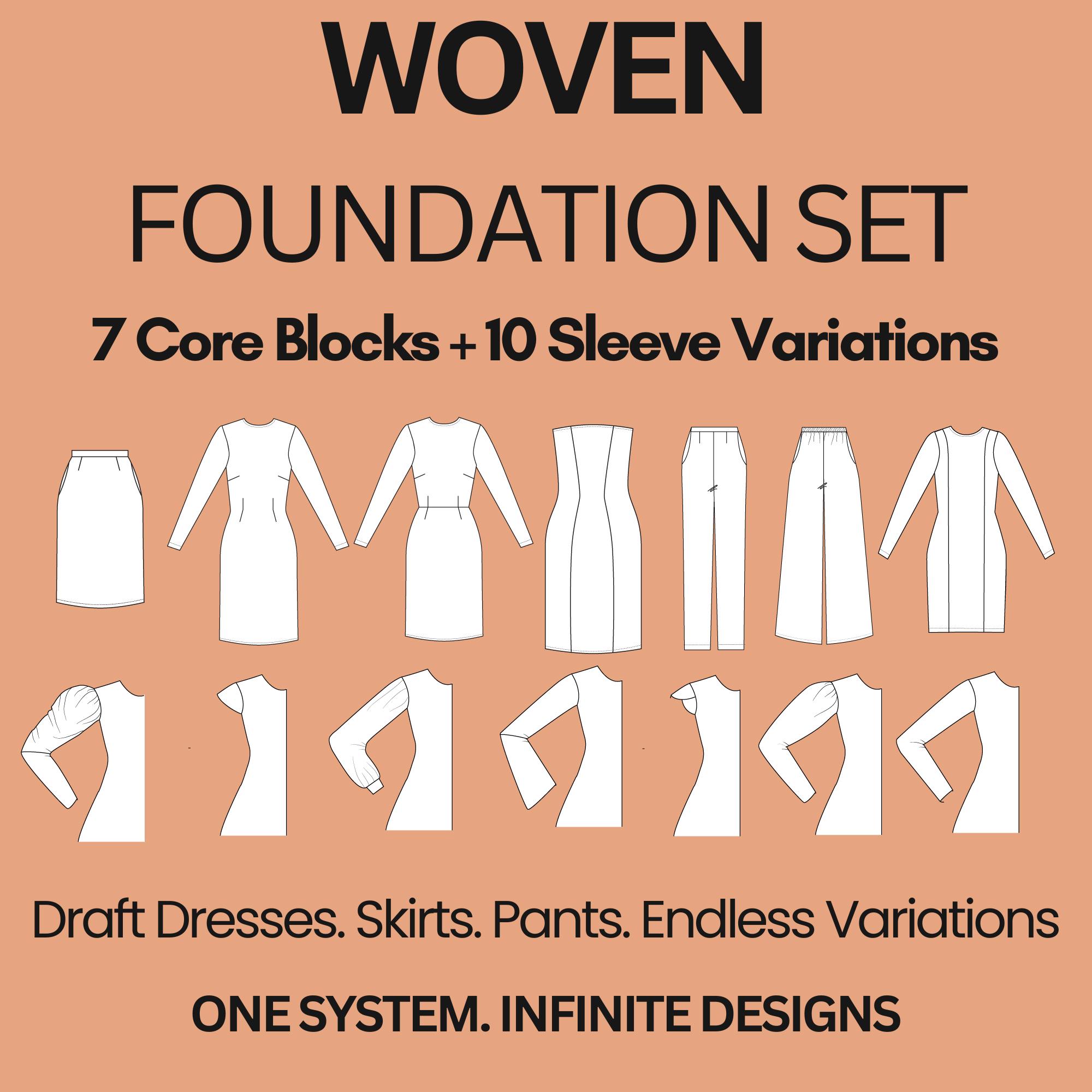 15+ Women's WOVEN Sewing Pattern Bundle: Dress, Bottoms, Sleeves Sloper Block (XS–6X) (PDF)