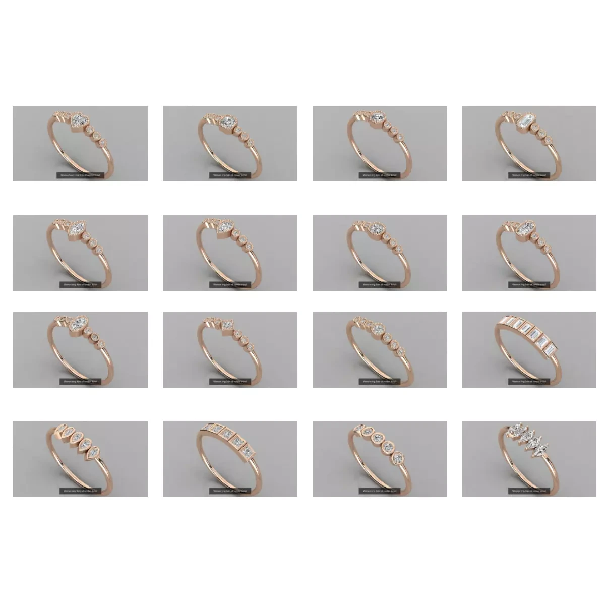 100 Women ring 3dm stl 9 render detail 3D Model Pack
