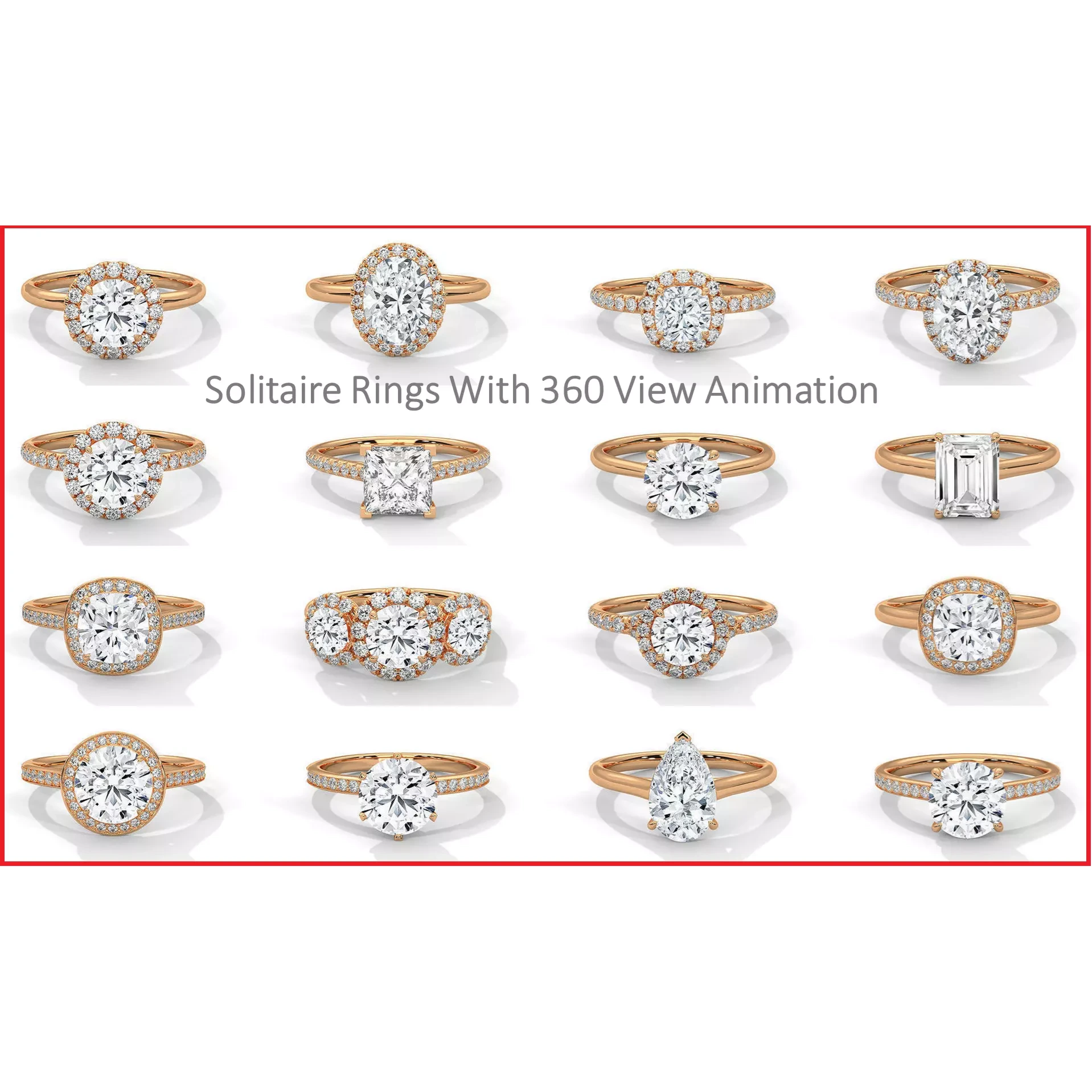 104 Solitaire rings with 360 view animation 3D Model Pack