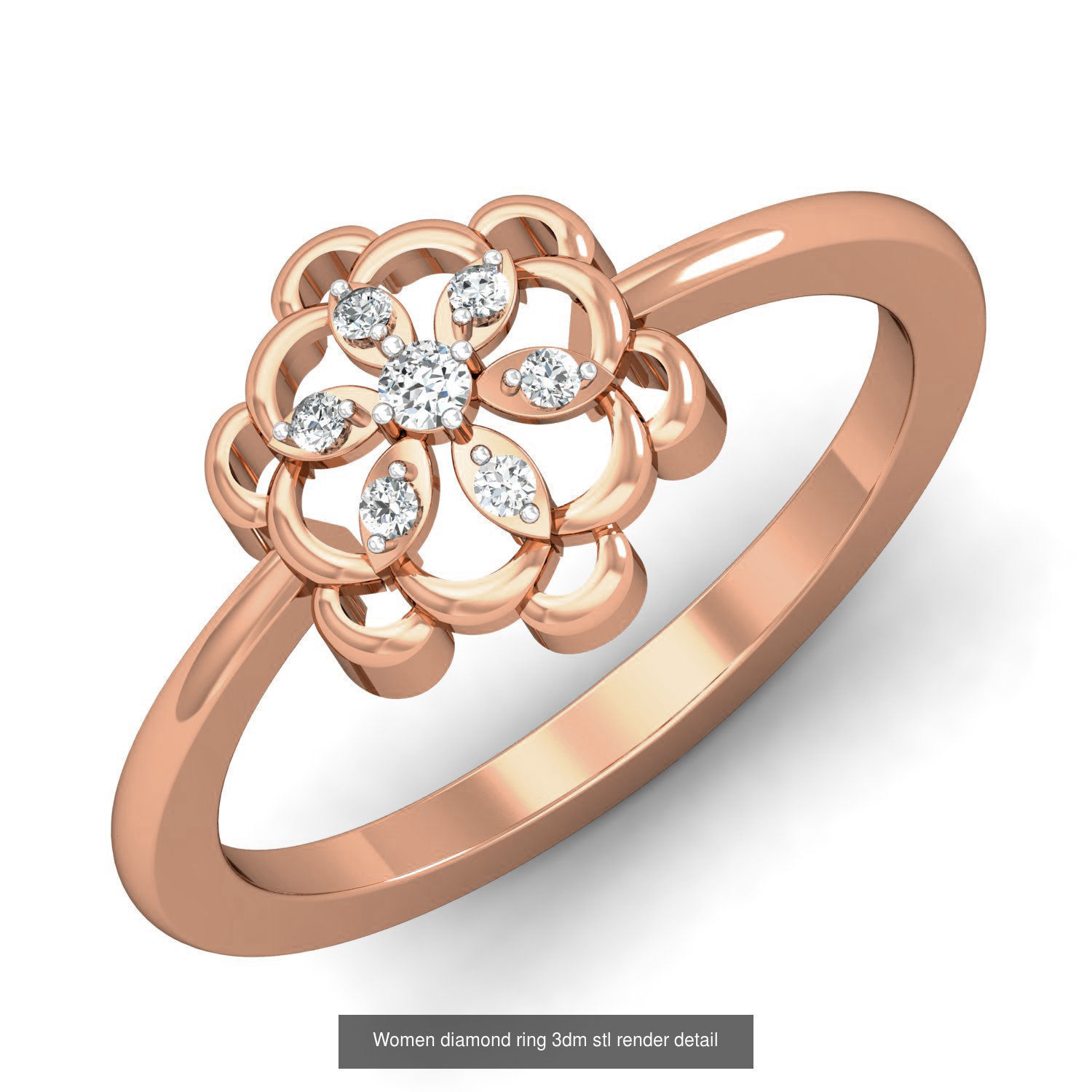 129 Women diamond ring 3dm stl render 3D Model Pack 2
