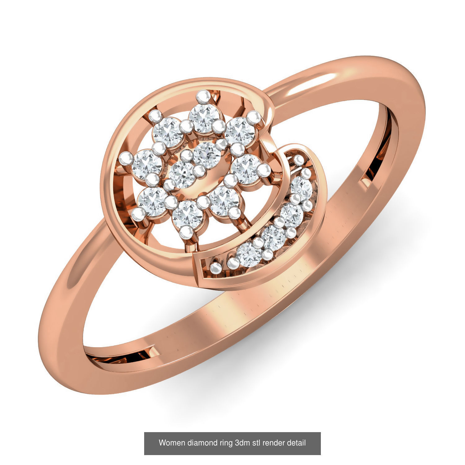 129 Women diamond ring 3dm stl render 3D Model Pack 4