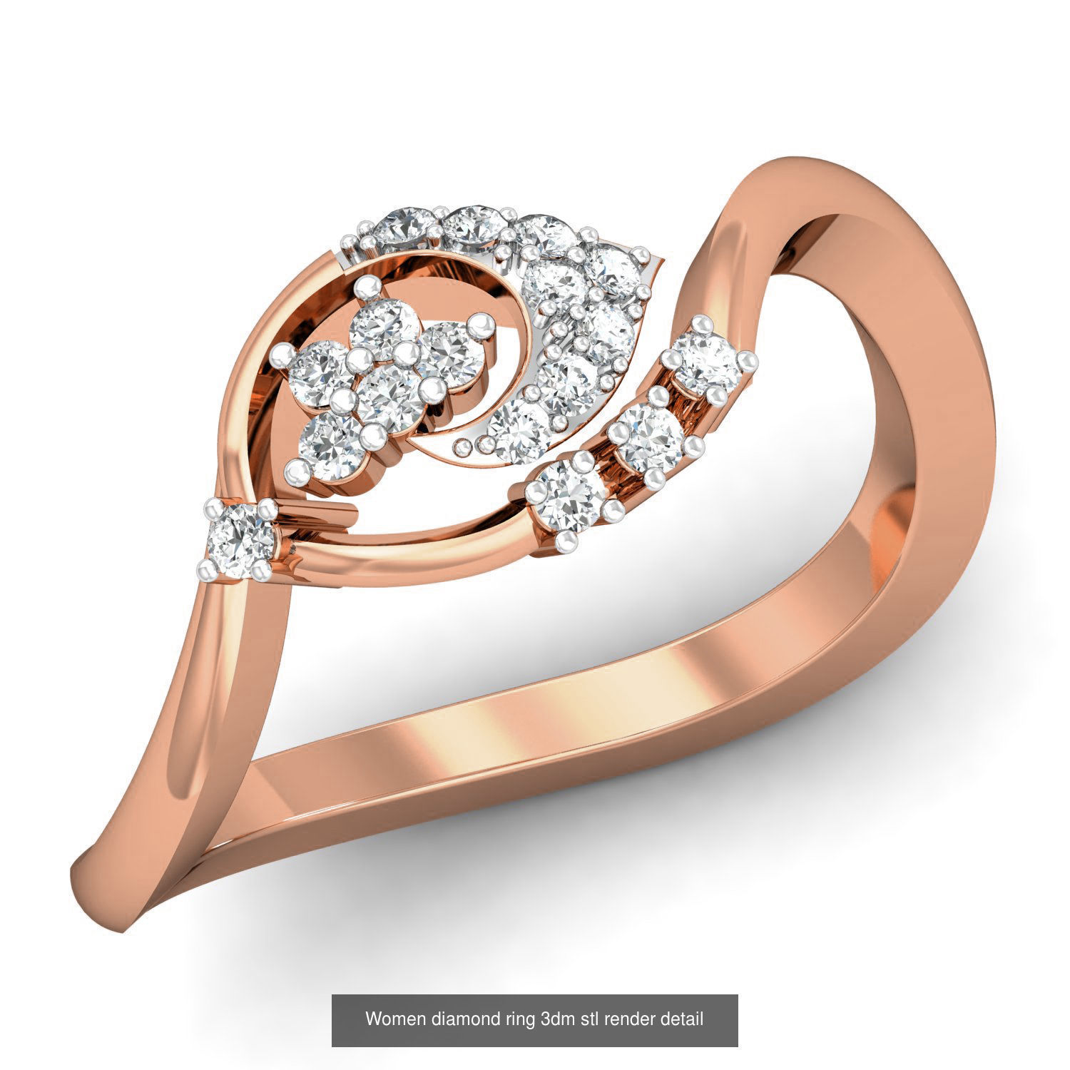 129 Women diamond ring 3dm stl render 3D Model Pack 5