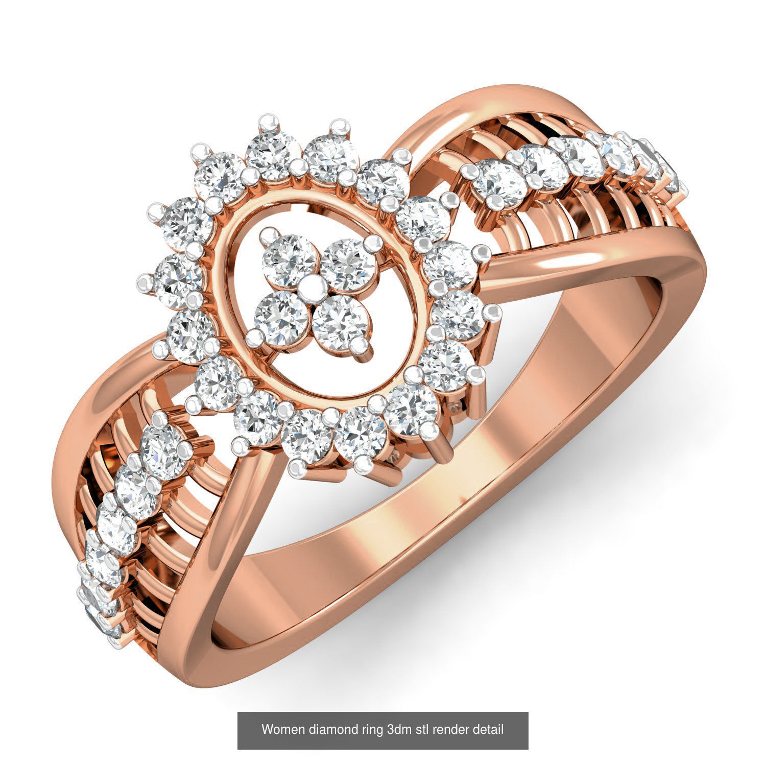 129 Women diamond ring 3dm stl render 3D Model Pack 9