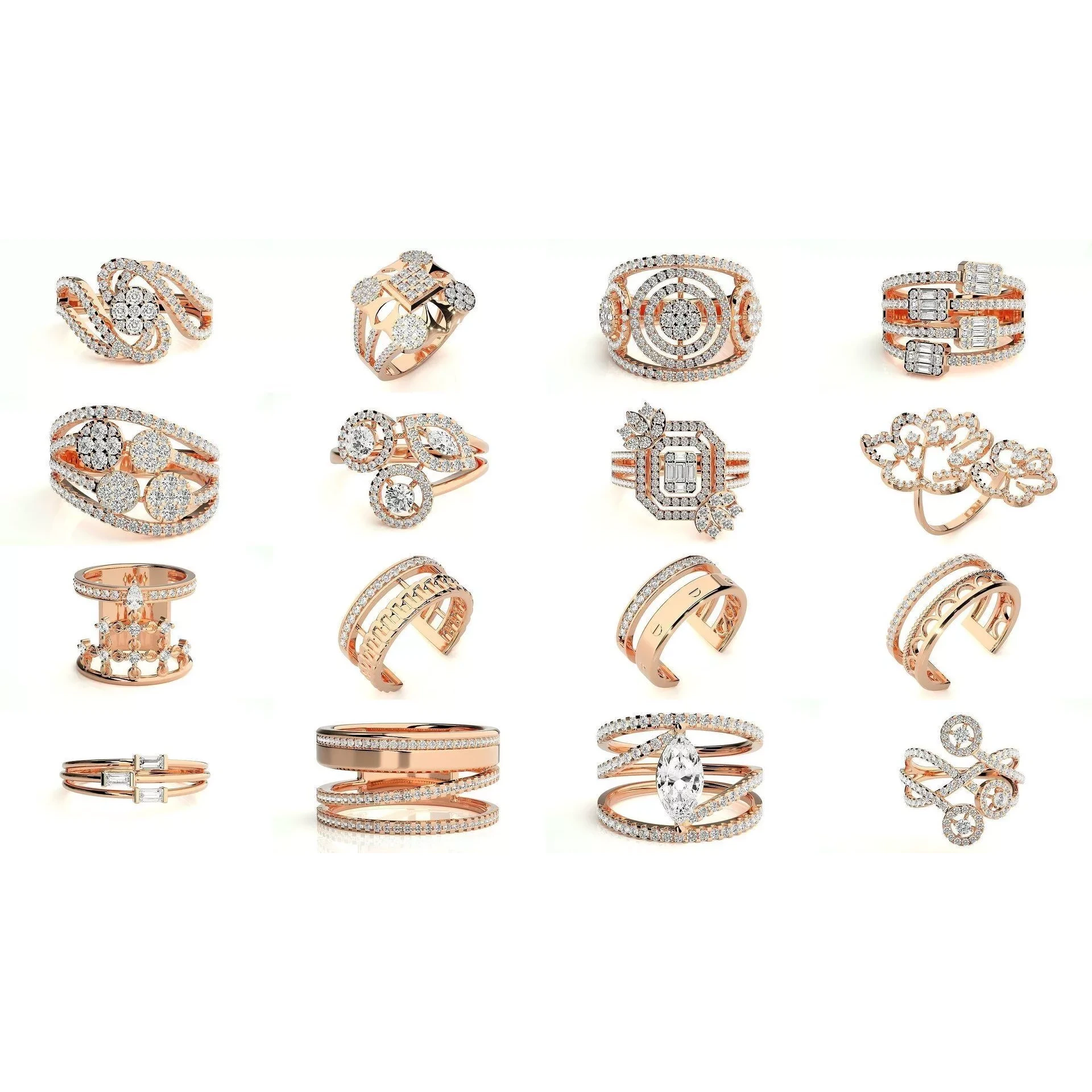 145 High Jewelry Cocktail Rings 3dm stl renders details 3D Model Pack 2