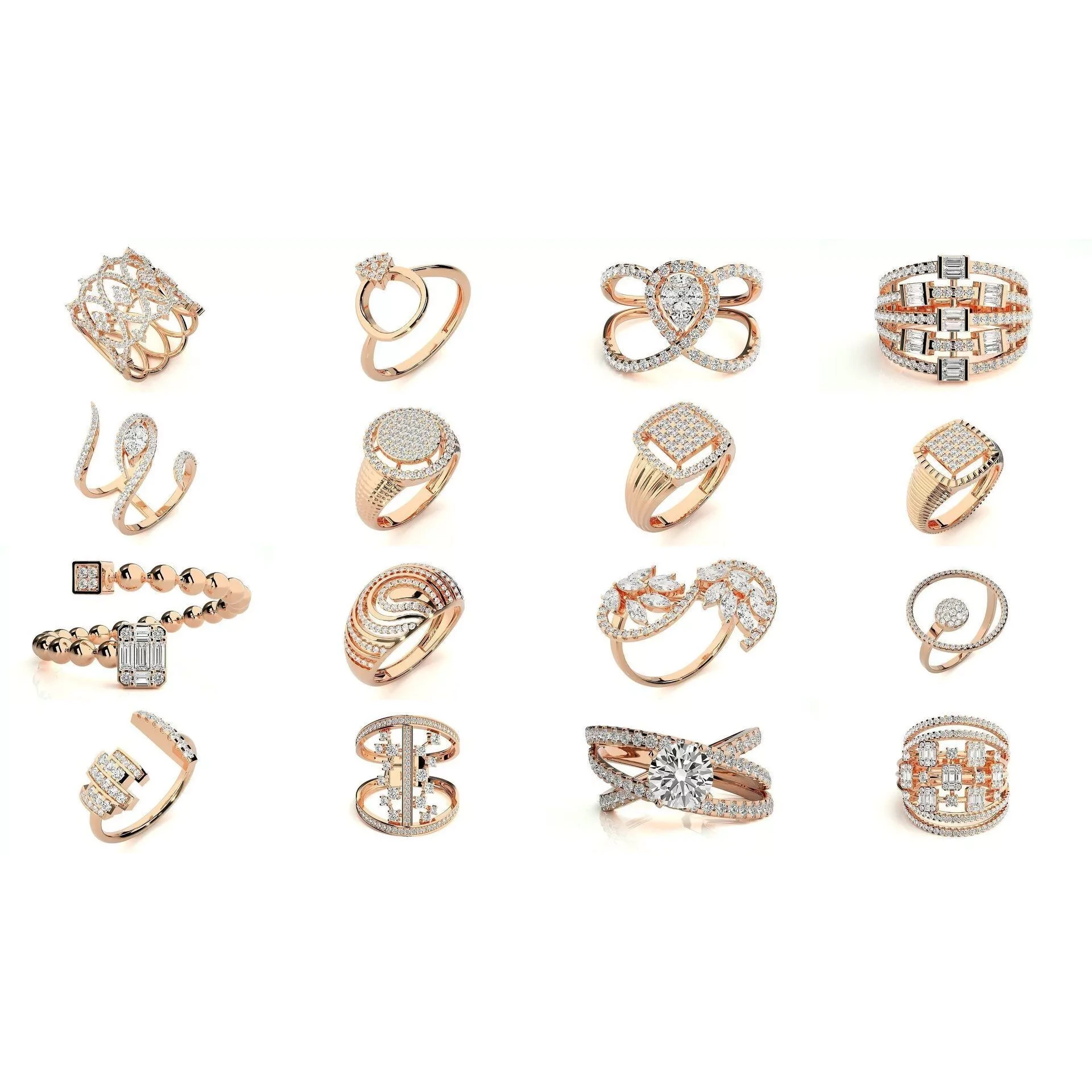 145 High Jewelry Cocktail Rings 3dm stl renders details 3D Model Pack 3