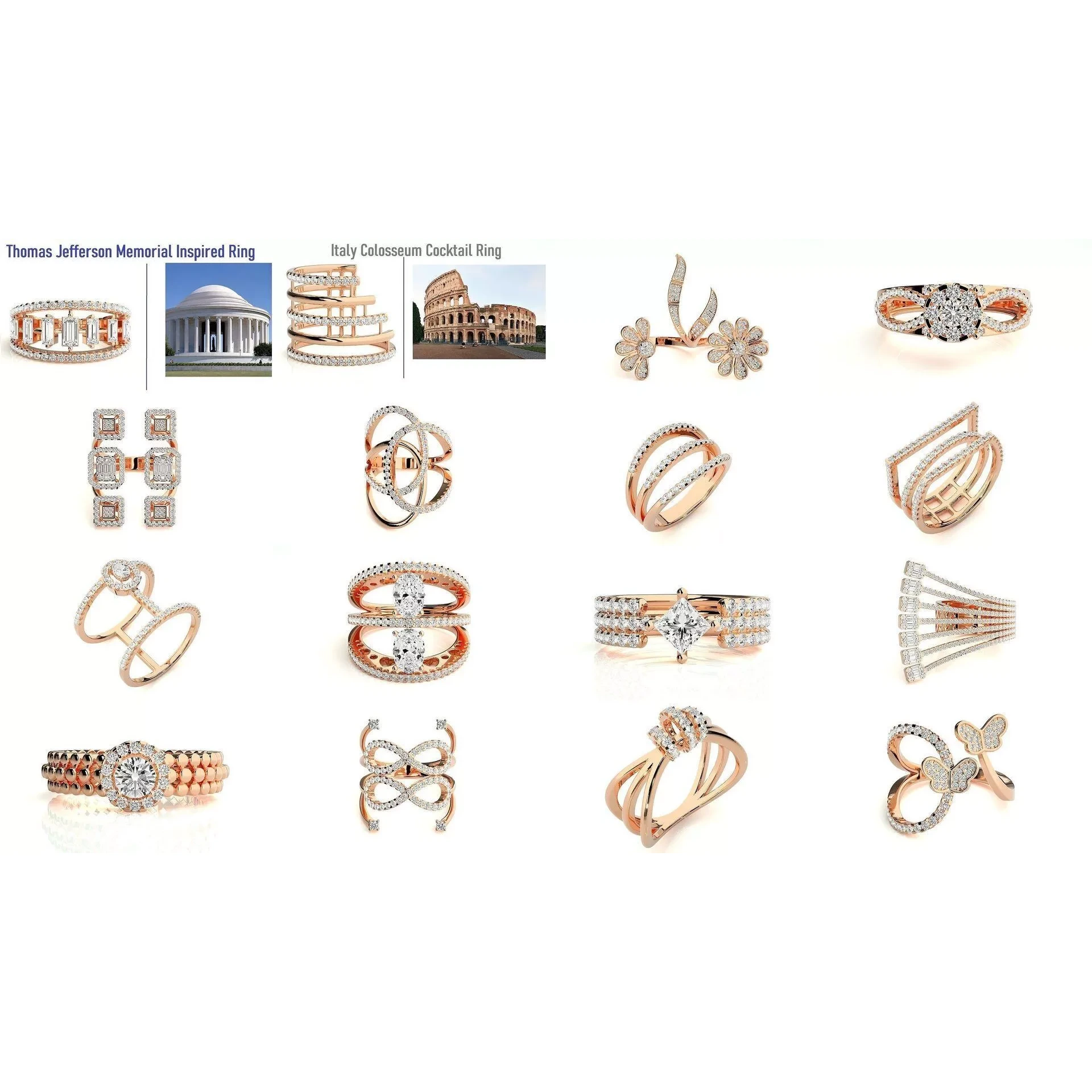 145 High Jewelry Cocktail Rings 3dm stl renders details 3D Model Pack 5