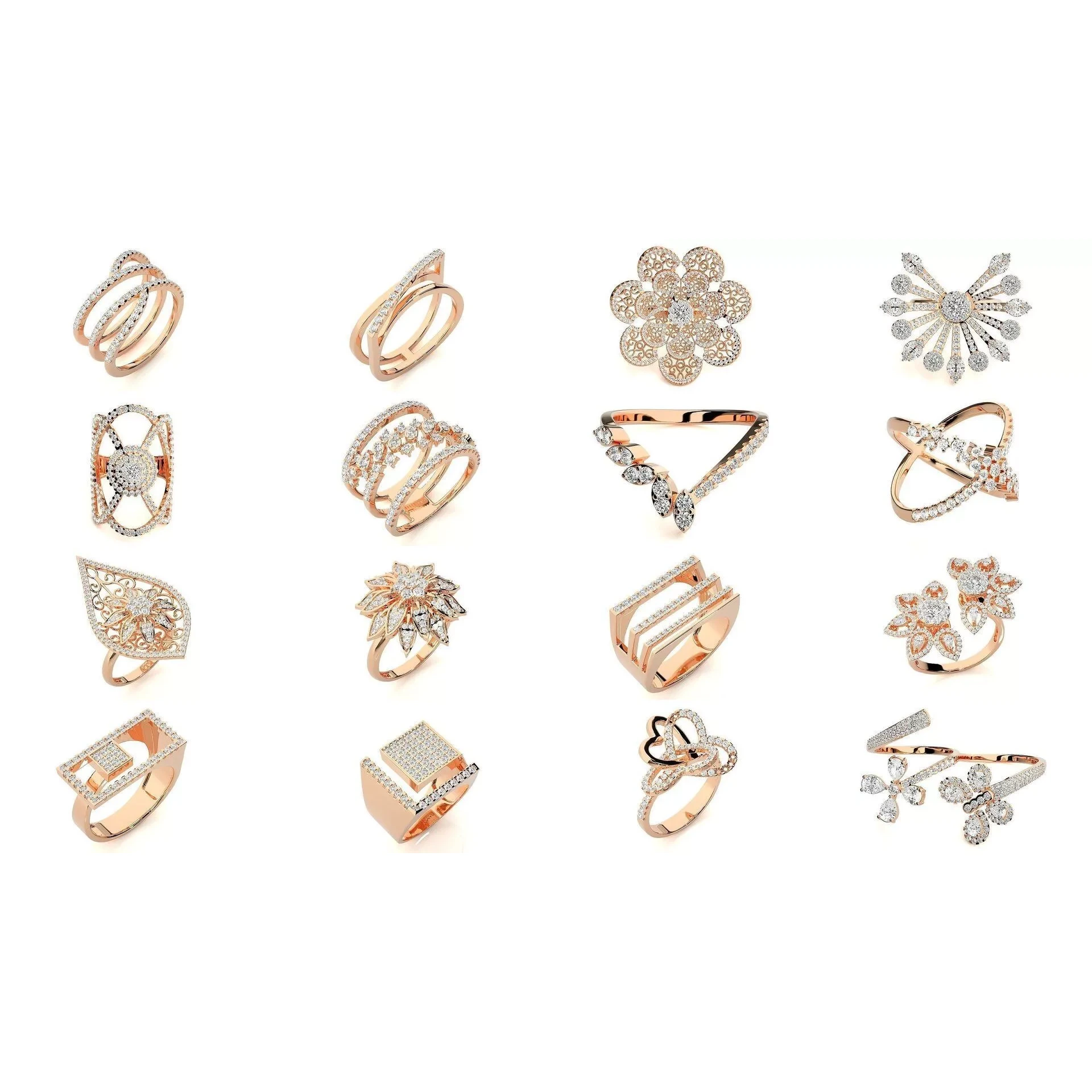 145 High Jewelry Cocktail Rings 3dm stl renders details 3D Model Pack 6