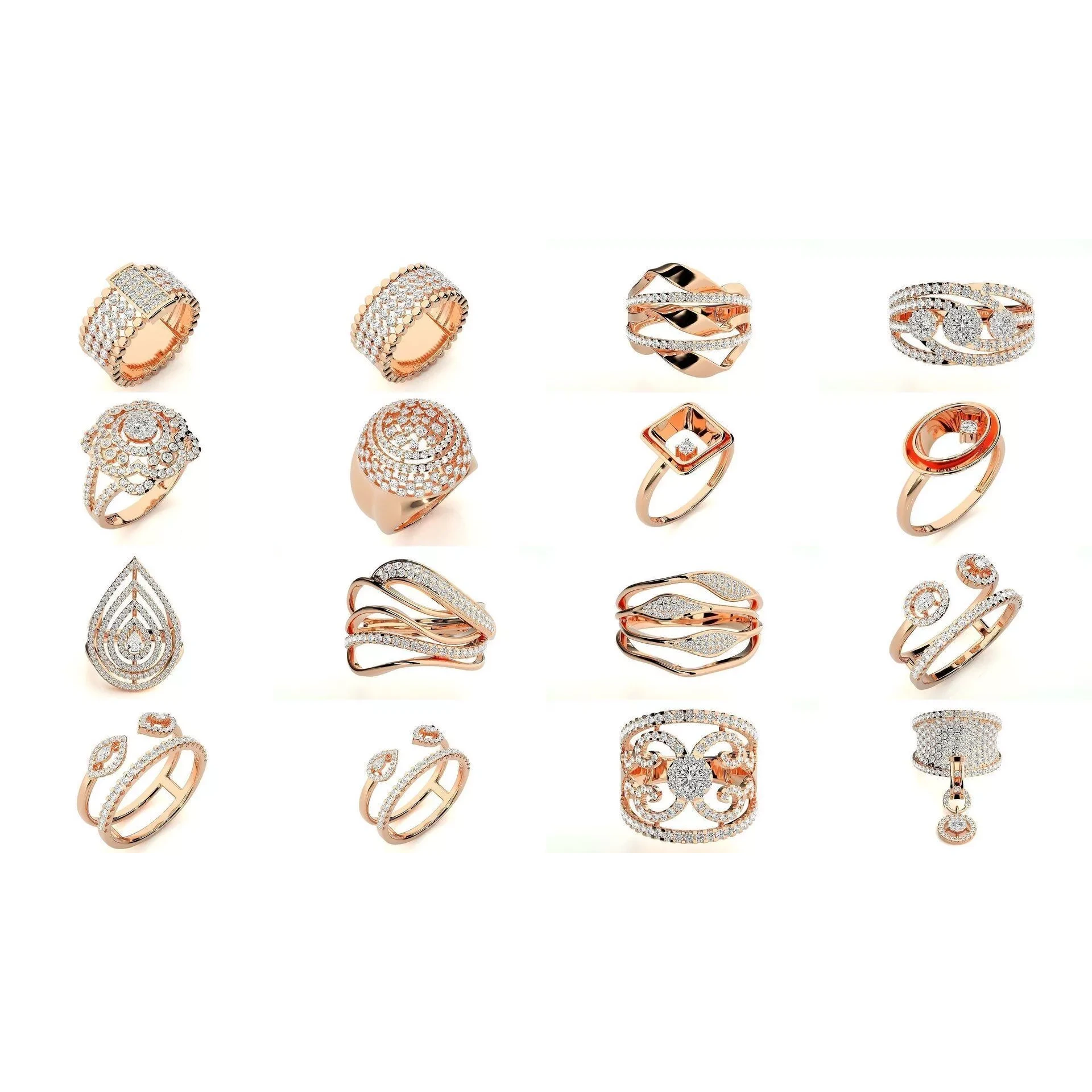 145 High Jewelry Cocktail Rings 3dm stl renders details 3D Model Pack 8