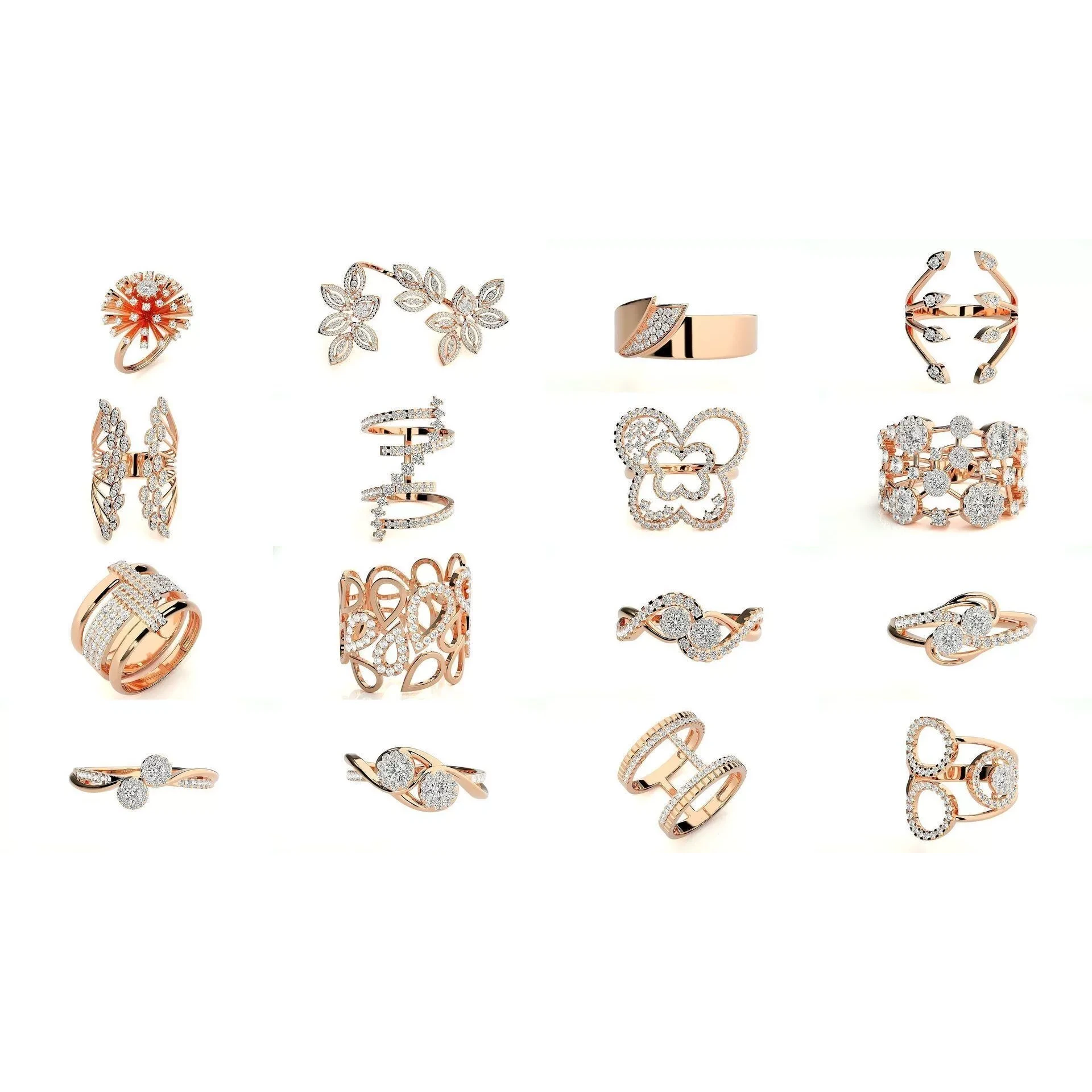145 High Jewelry Cocktail Rings 3dm stl renders details 3D Model Pack 9
