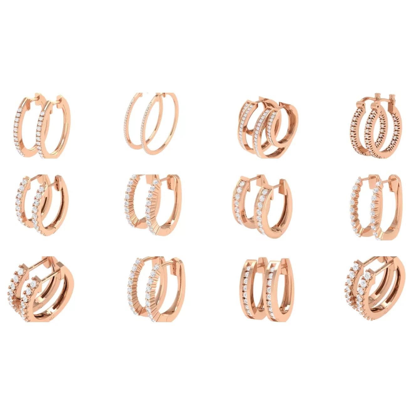 155 Women Diamond Hoops round earrings 3dm stl jcd render 3D Model Pack