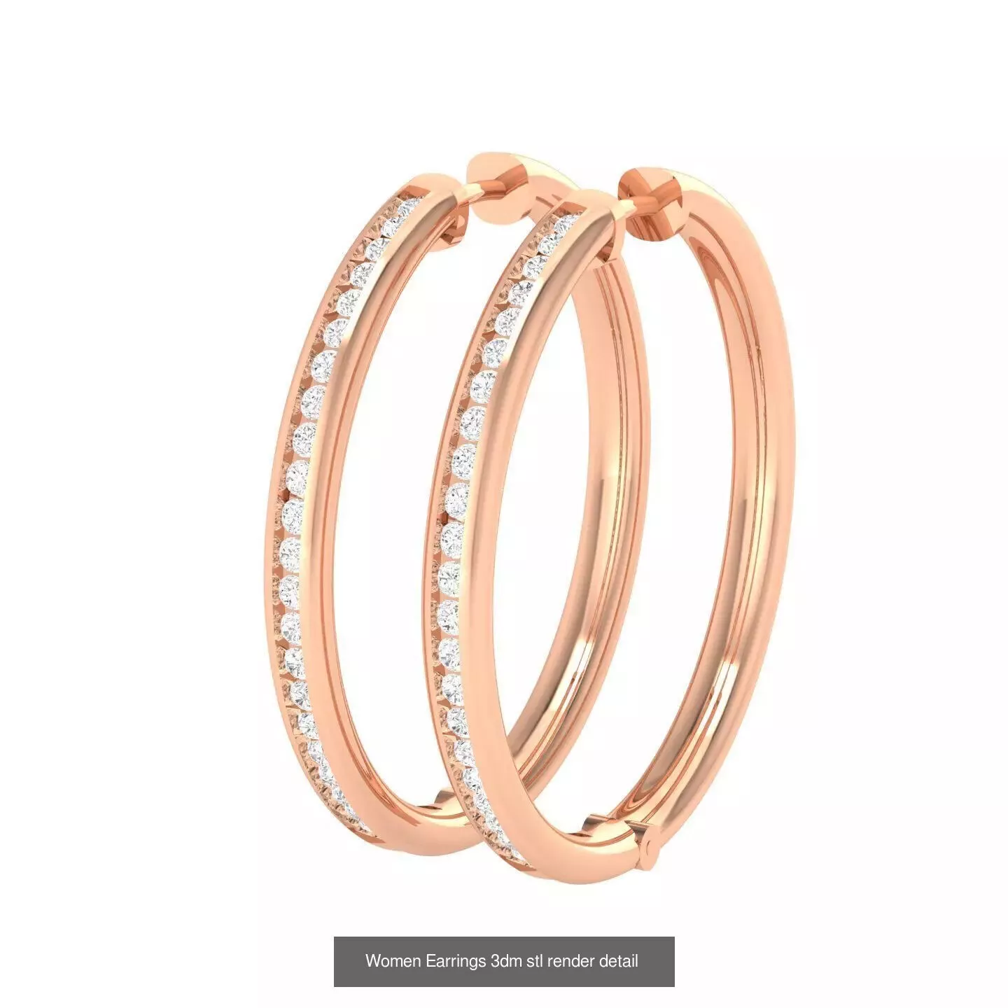 155 Women Diamond Hoops round earrings 3dm stl jcd render 3D Model Pack 2