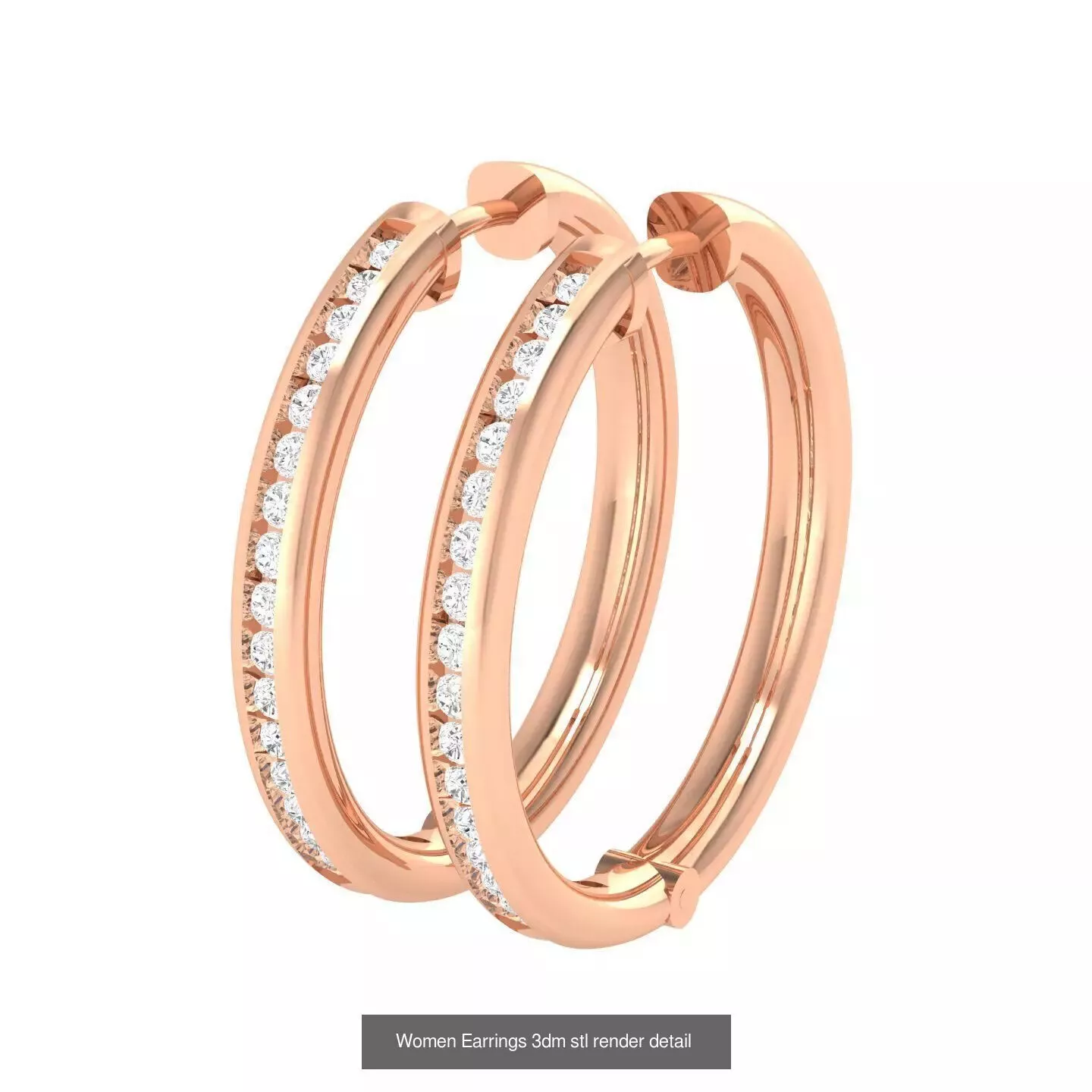 155 Women Diamond Hoops round earrings 3dm stl jcd render 3D Model Pack 3