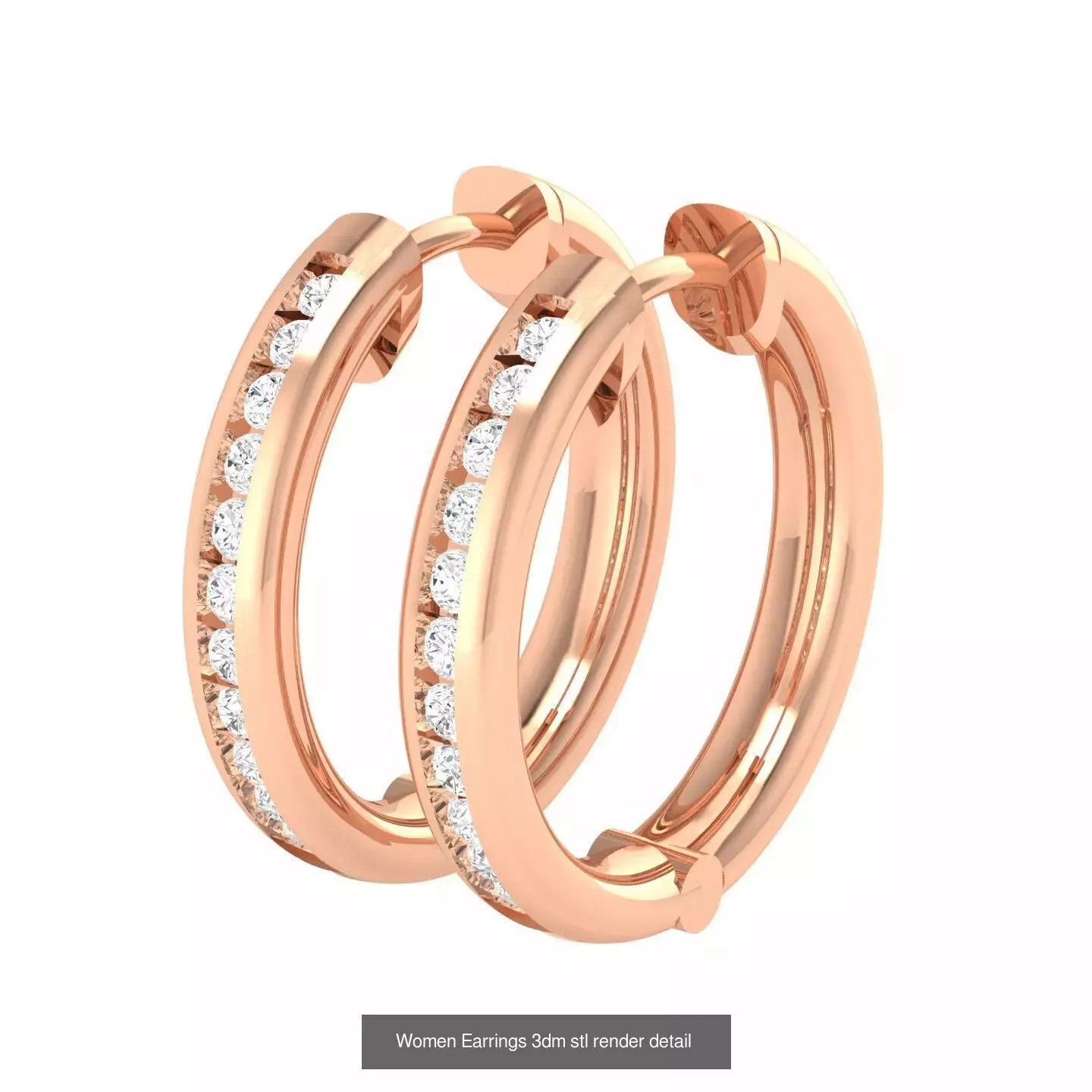 155 Women Diamond Hoops round earrings 3dm stl jcd render 3D Model Pack 4