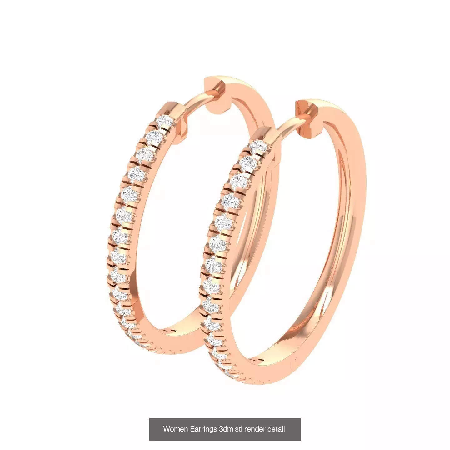 155 Women Diamond Hoops round earrings 3dm stl jcd render 3D Model Pack 5