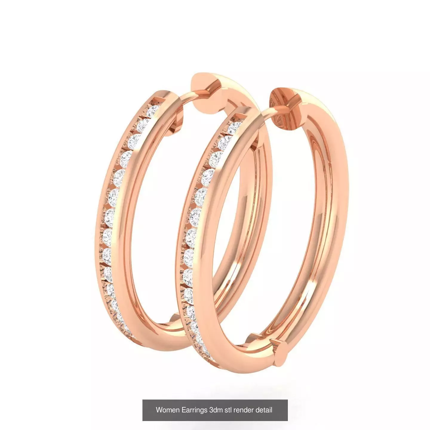 155 Women Diamond Hoops round earrings 3dm stl jcd render 3D Model Pack 6
