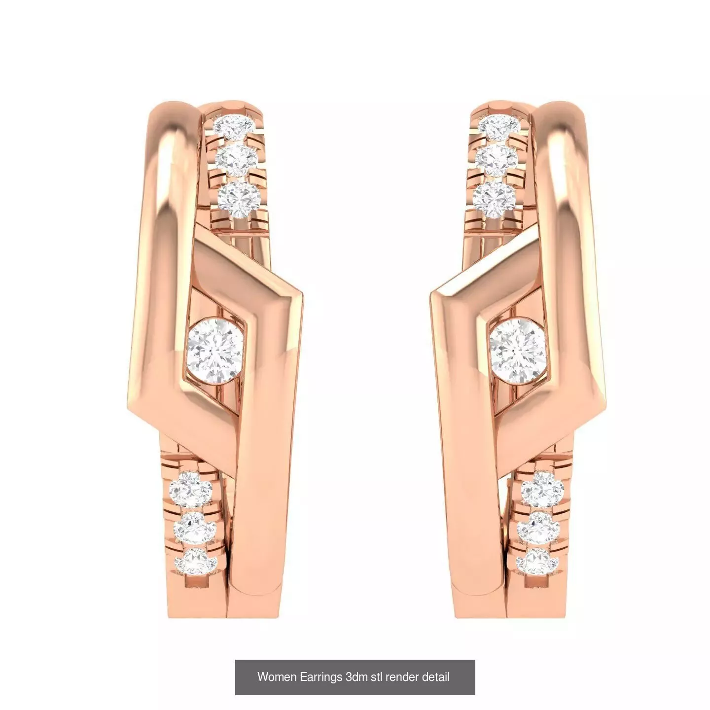 155 Women Diamond Hoops round earrings 3dm stl jcd render 3D Model Pack 7