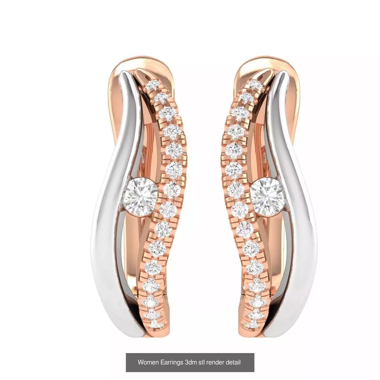 155 Women Diamond Hoops round earrings 3dm stl jcd render 3D Model Pack 8