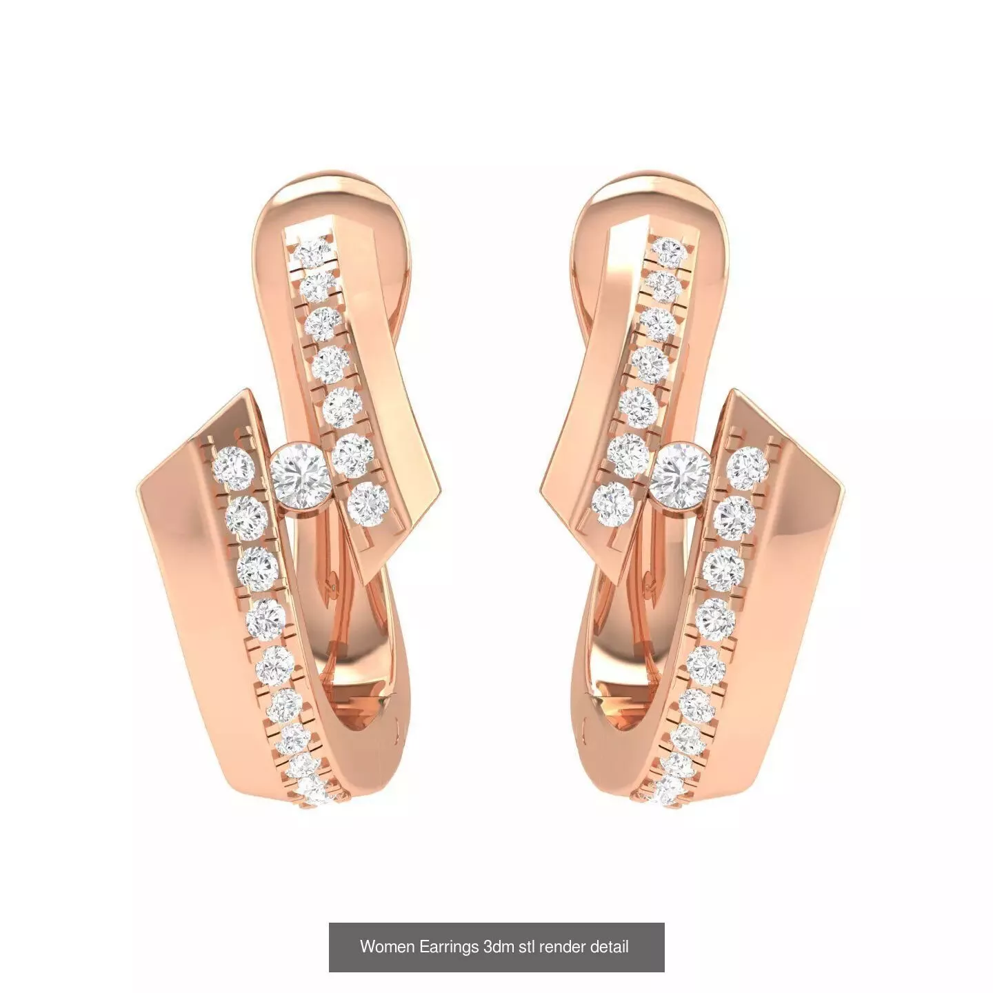 155 Women Diamond Hoops round earrings 3dm stl jcd render 3D Model Pack 9
