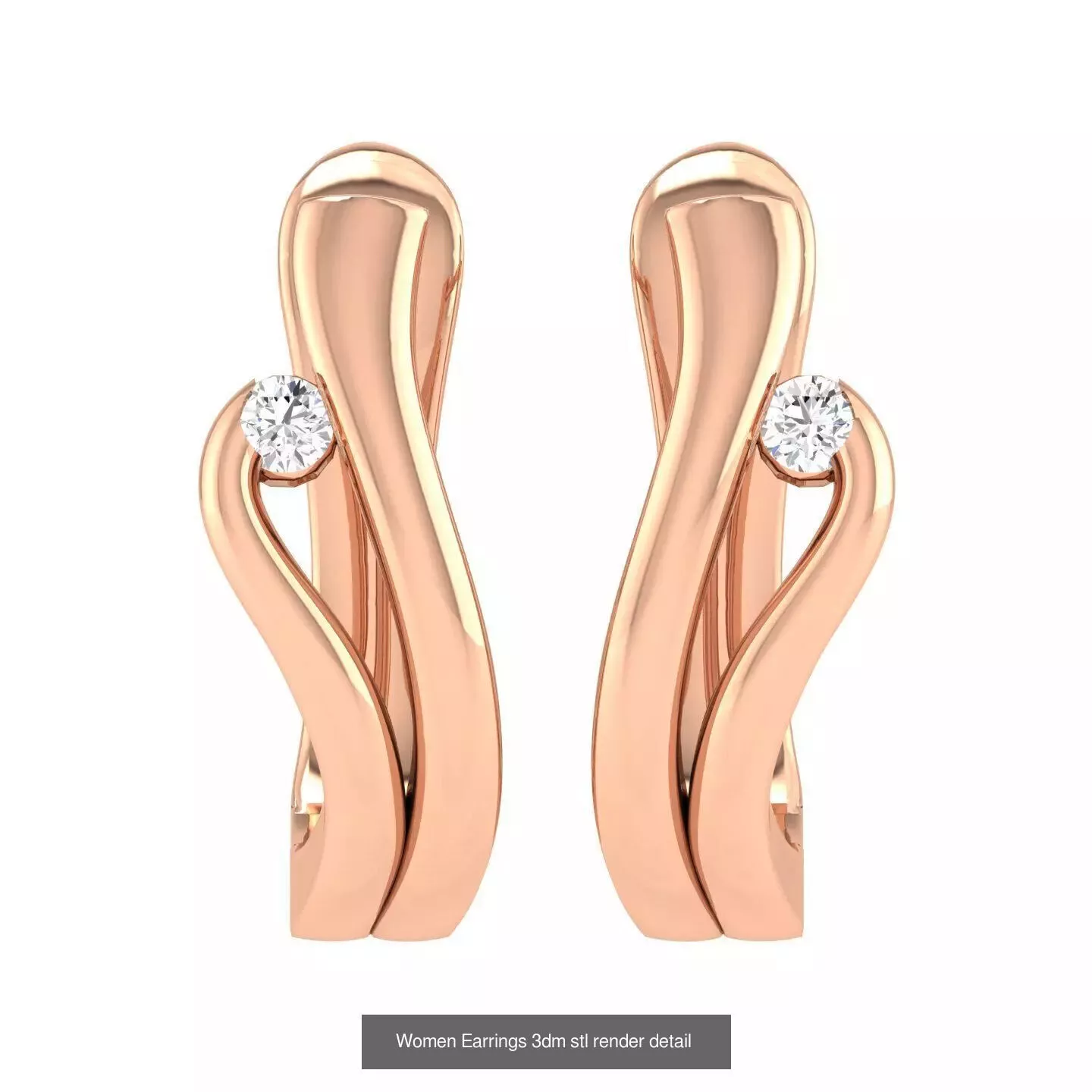 155 Women Diamond Hoops round earrings 3dm stl jcd render 3D Model Pack 10