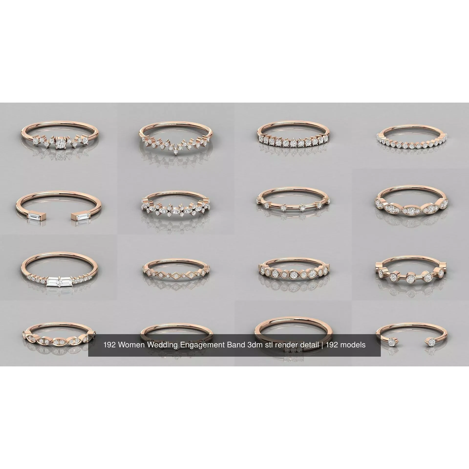 192 Women Wedding Engagement Band 3dm stl render detail 3D Model Pack 2