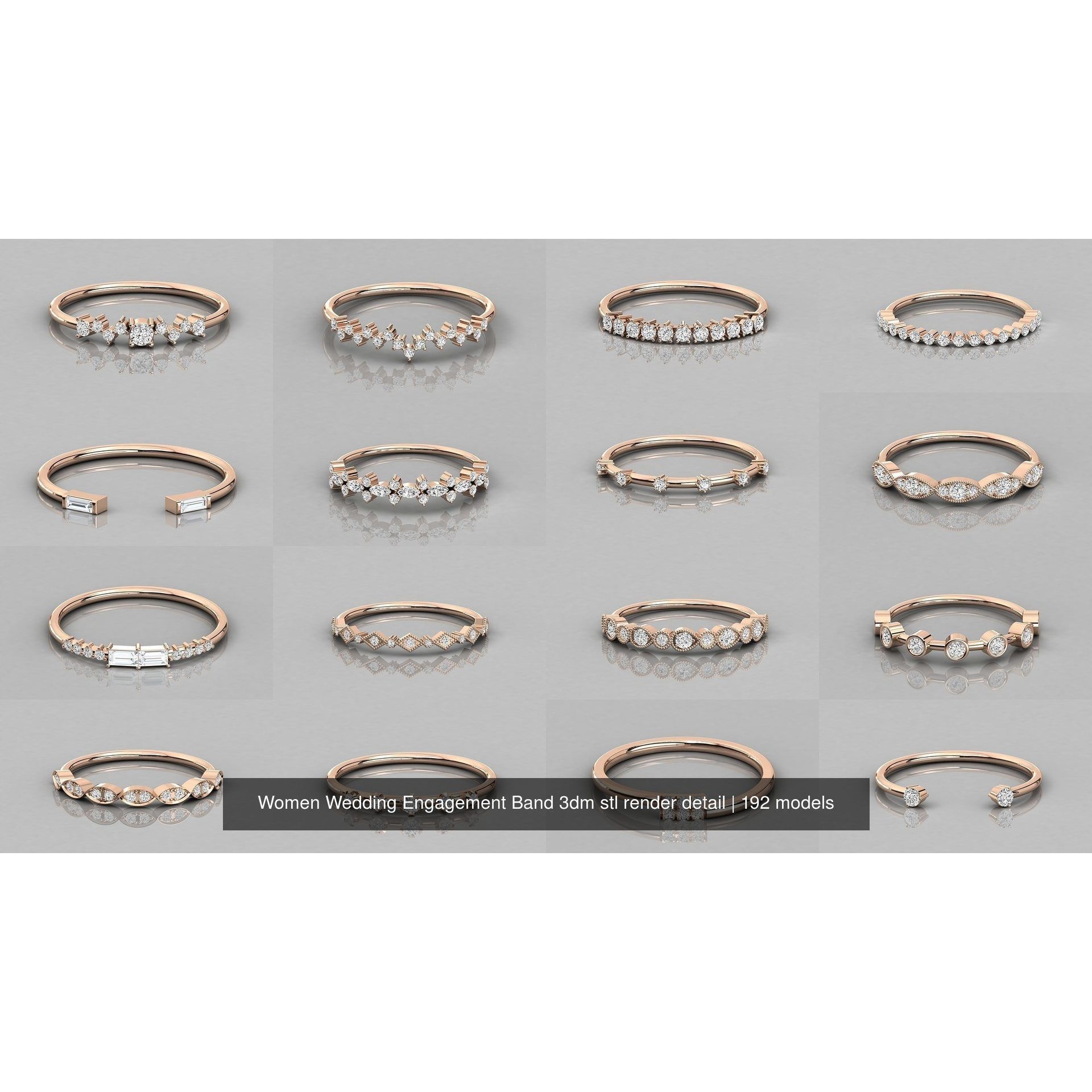 192 Women Wedding Engagement Band 3dm stl render detail 3D Model Pack 3