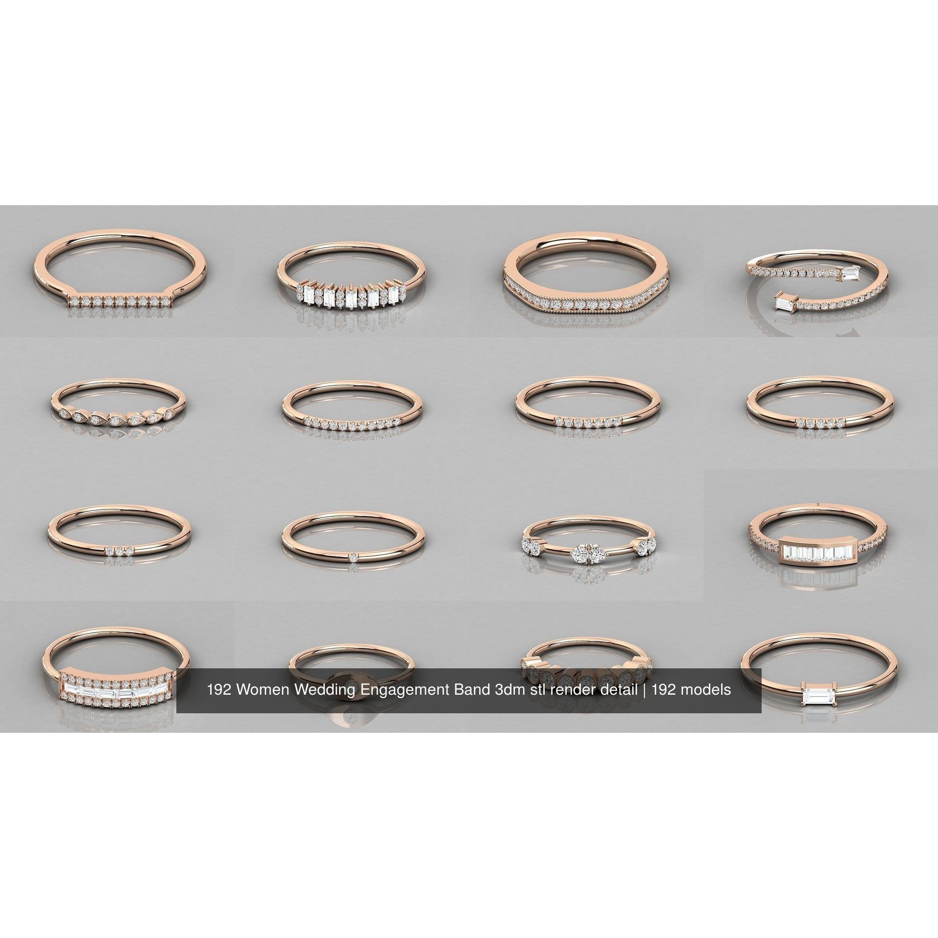 192 Women Wedding Engagement Band 3dm stl render detail 3D Model Pack 4
