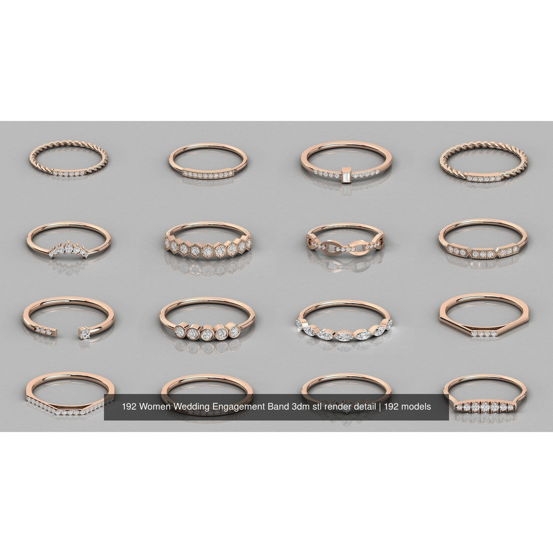 192 Women Wedding Engagement Band 3dm stl render detail 3D Model Pack 6
