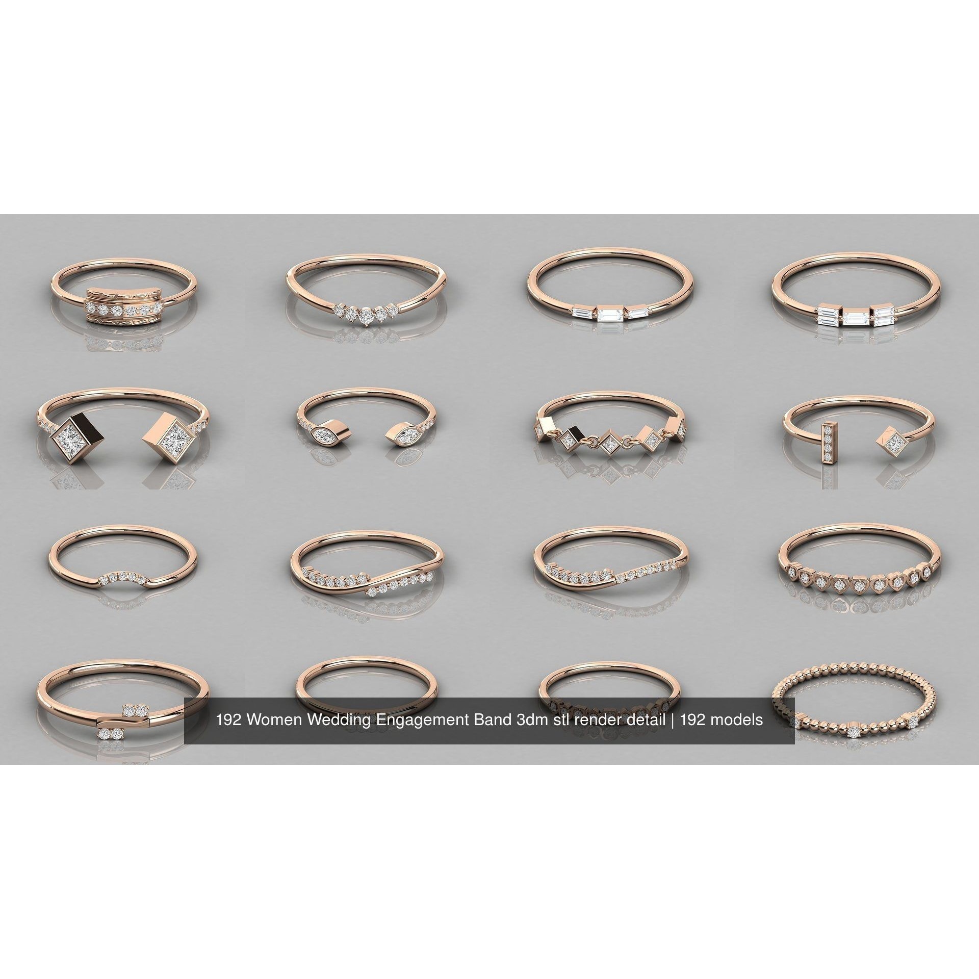 192 Women Wedding Engagement Band 3dm stl render detail 3D Model Pack 7