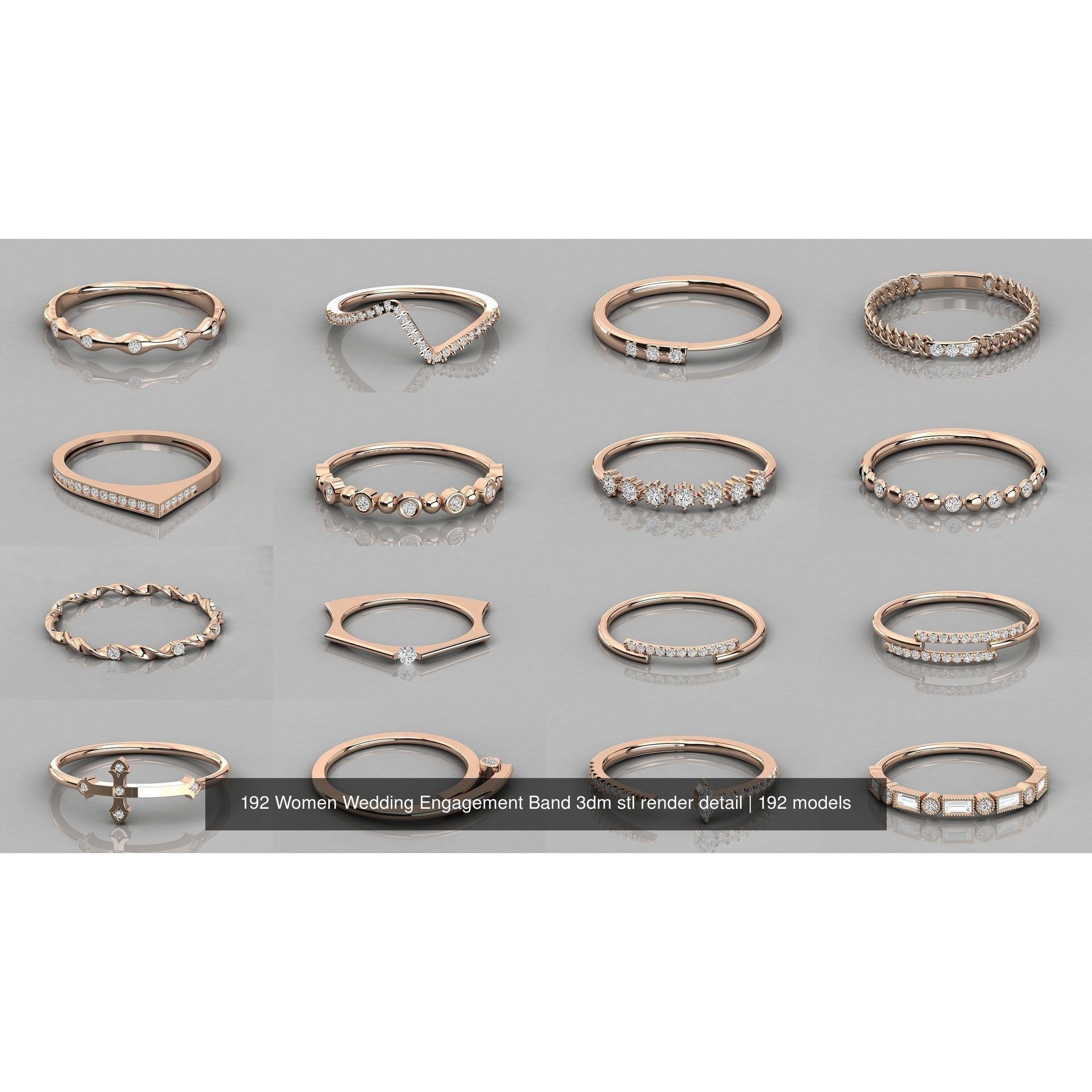 192 Women Wedding Engagement Band 3dm stl render detail 3D Model Pack 9