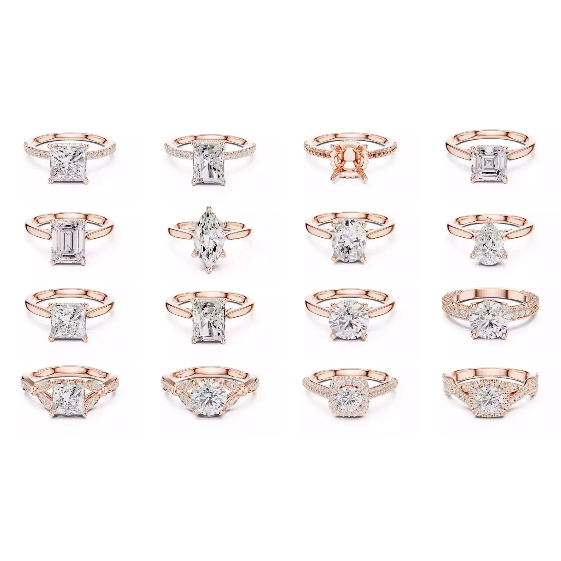 203 Hidden Halo or Diamond Rings 3DM STL OBJ FBX 3 Render Video 3D Model Pack 9