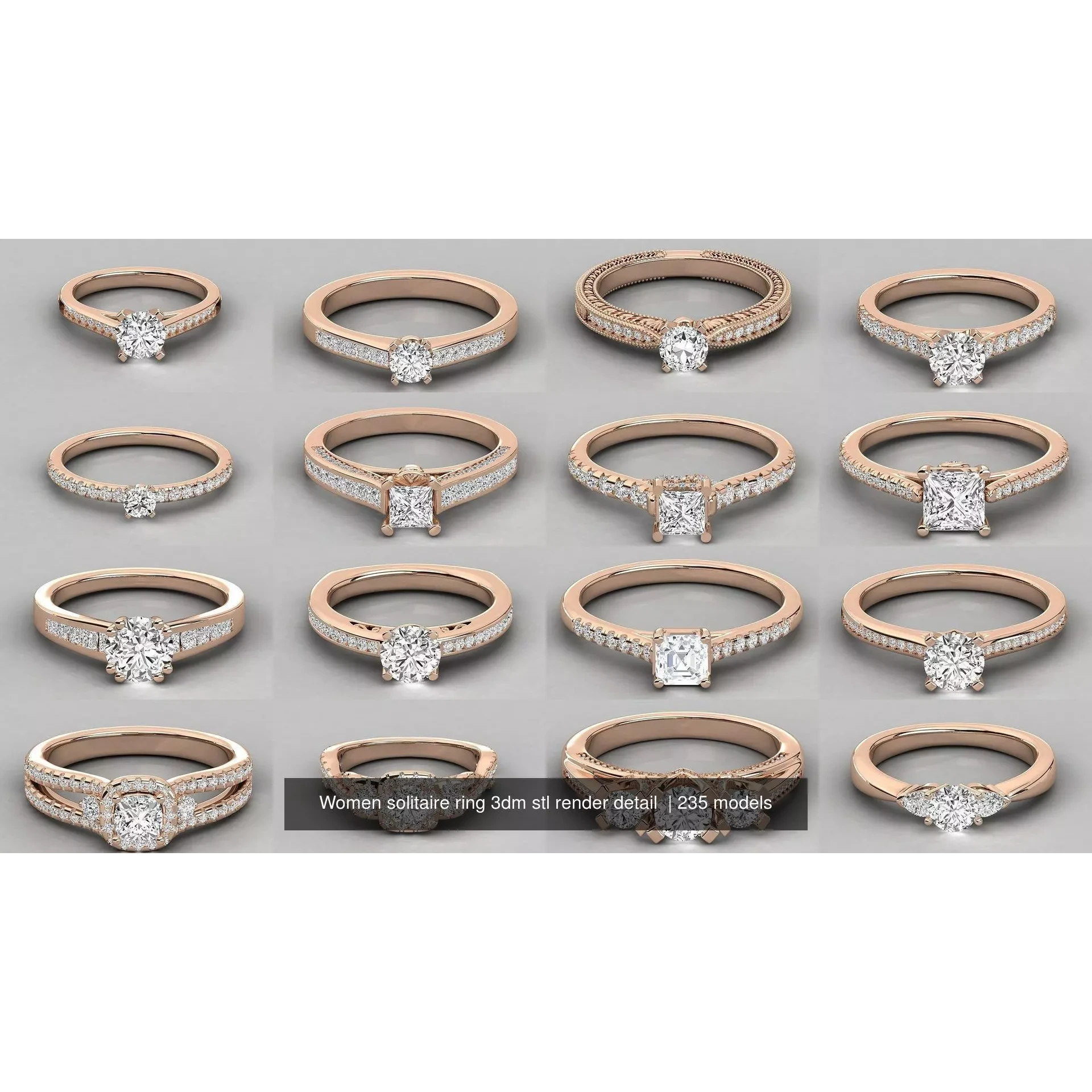 235 Women solitaire ring 3dm stl 9 render detail 3D Model Pack