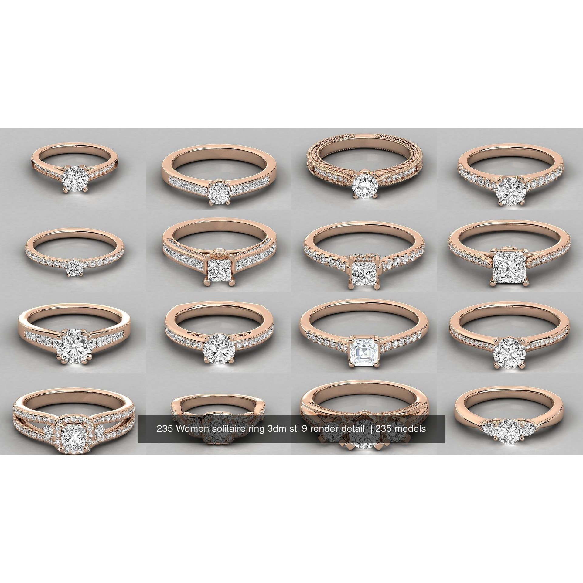235 Women solitaire ring 3dm stl 9 render detail 3D Model Pack 3