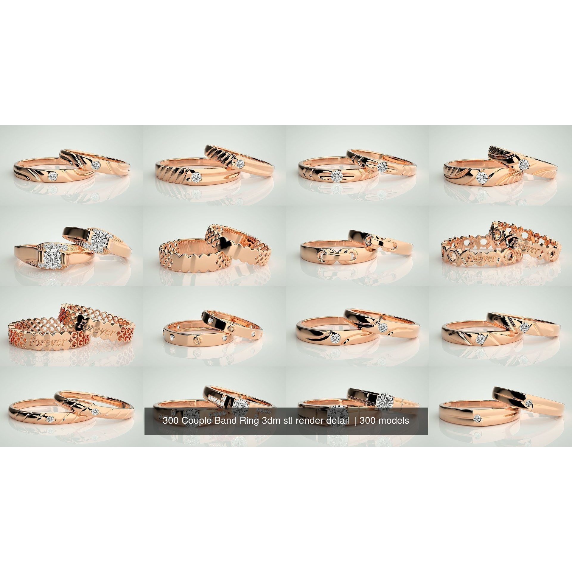 300 Couple Band Ring 3dm stl render detail Part-1 3D Model Pack 5
