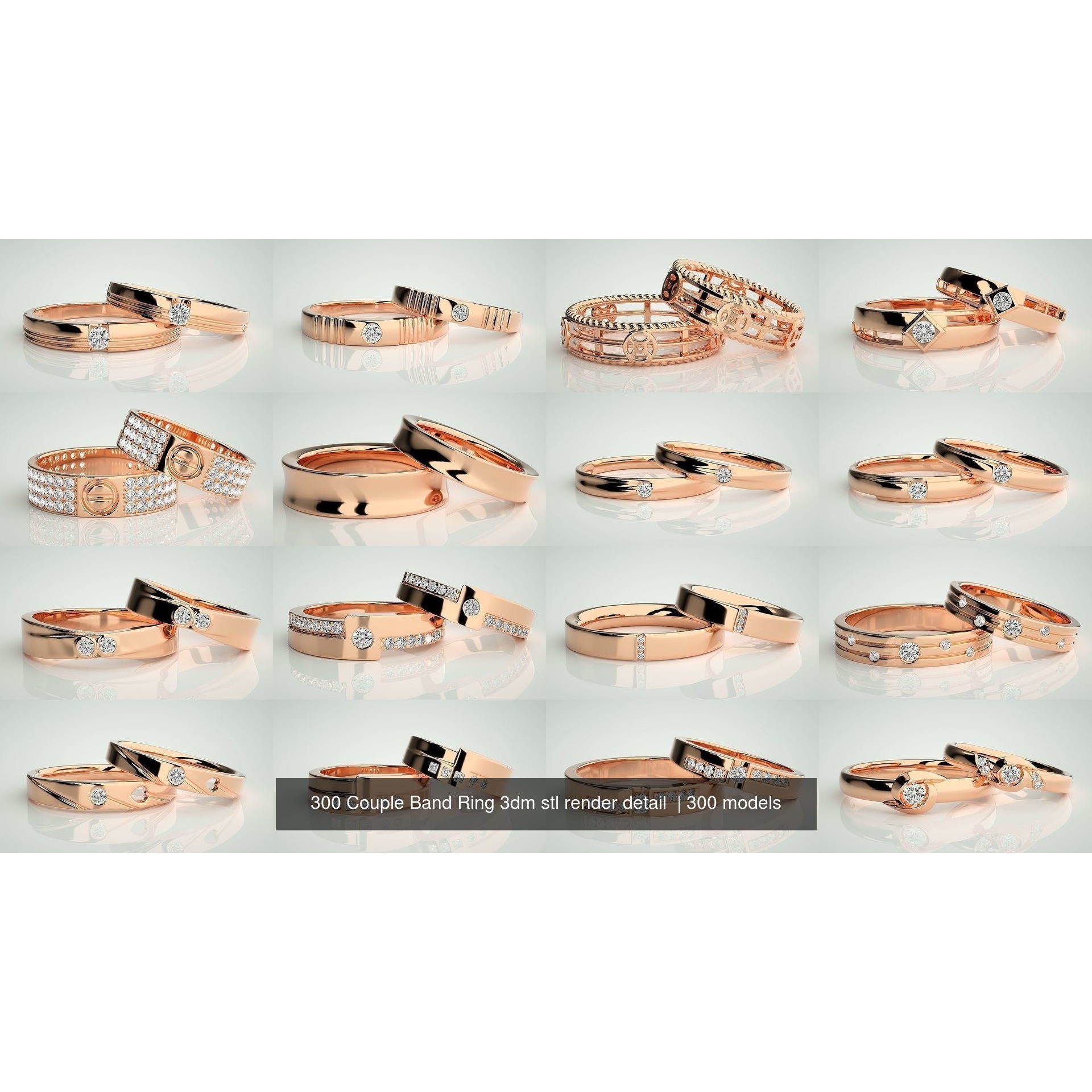 300 Couple Band Ring 3dm stl render detail Part-1 3D Model Pack 6