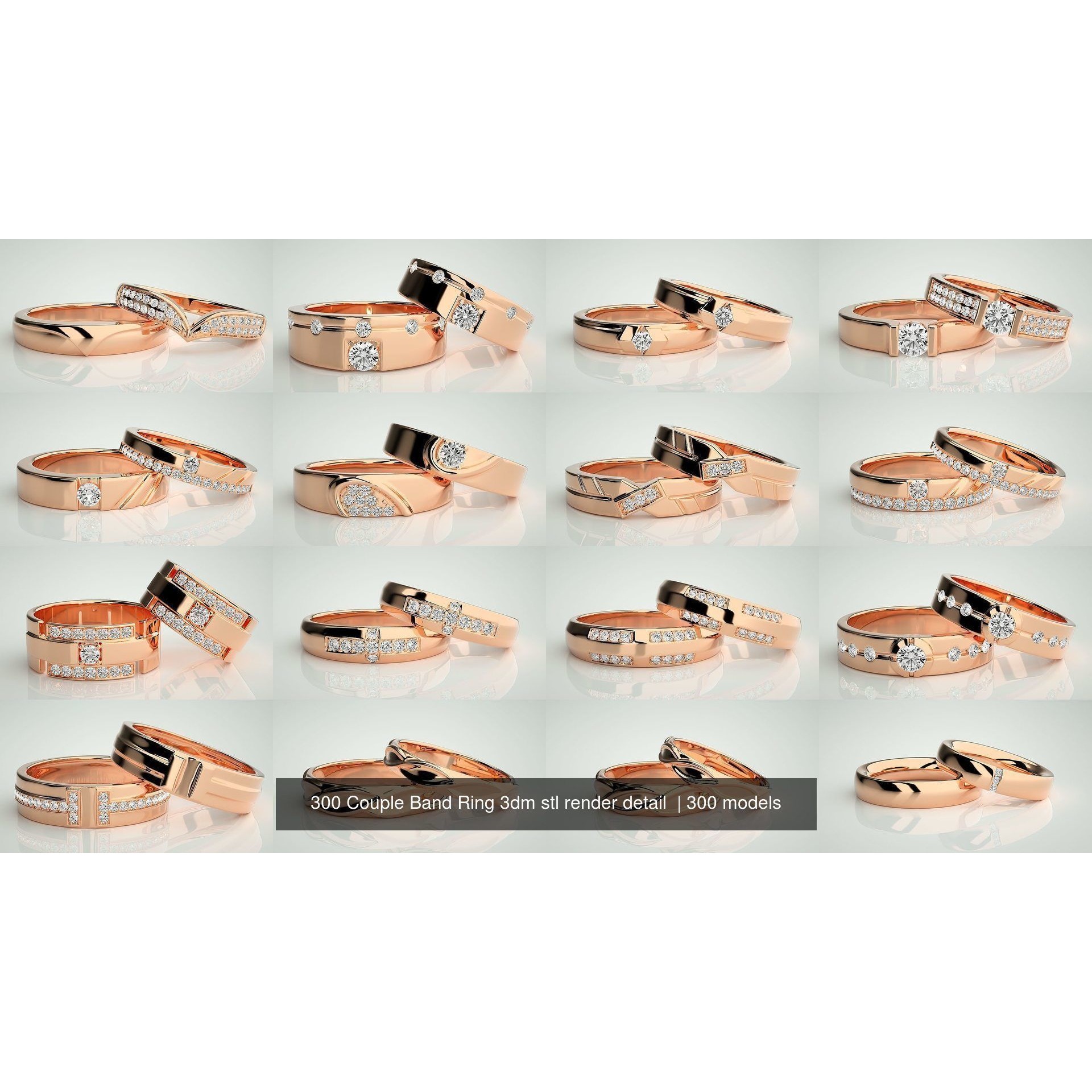 300 Couple Band Ring 3dm stl render detail Part-1 3D Model Pack 10